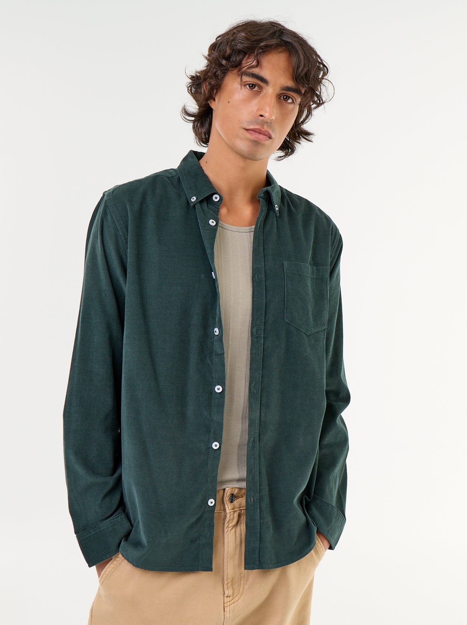 Chemise en velours côtelé - Vert
