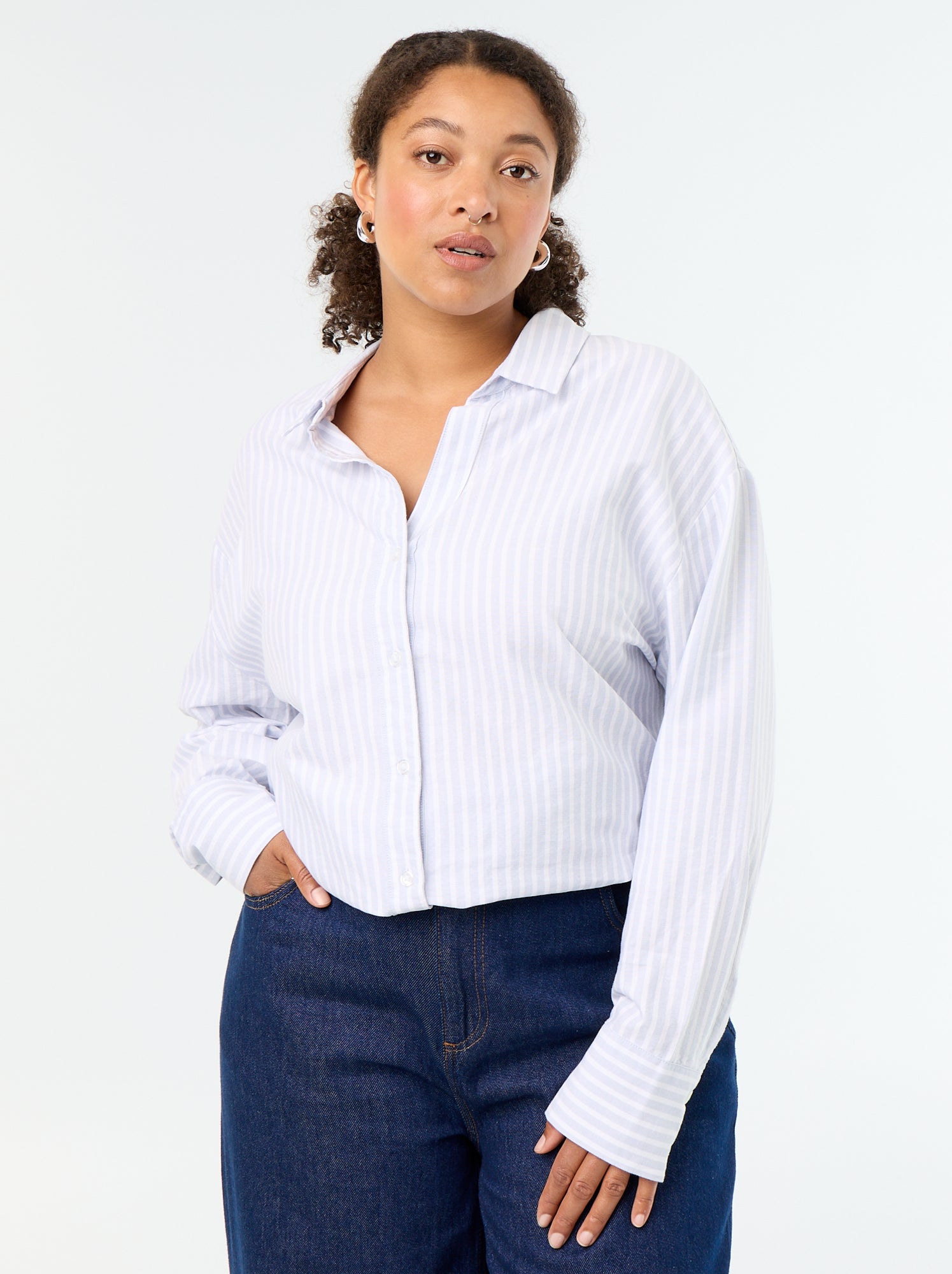 Chemise fluide oxford à rayures - Bleu