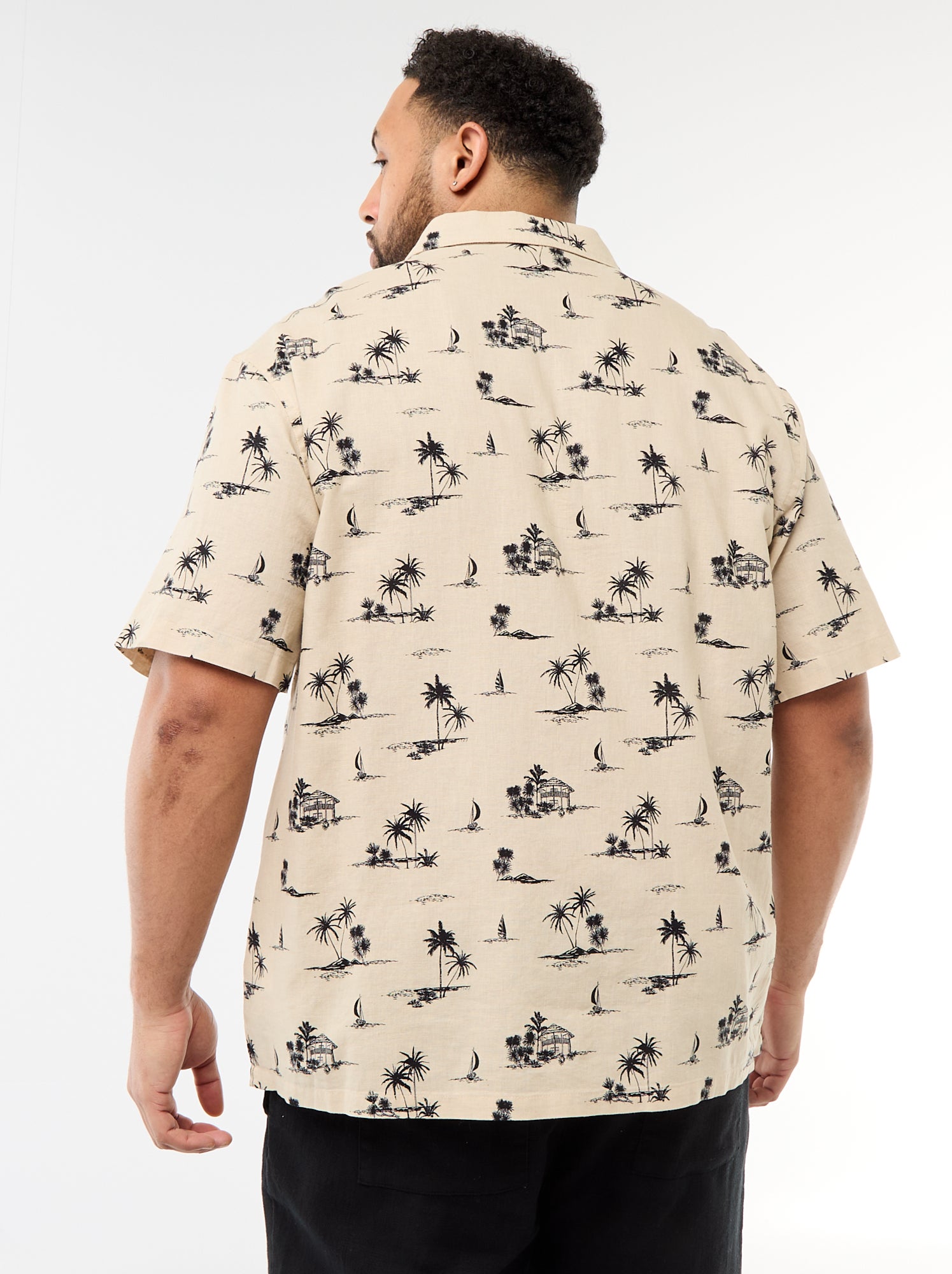 Chemise manches courtes à motif - Beige