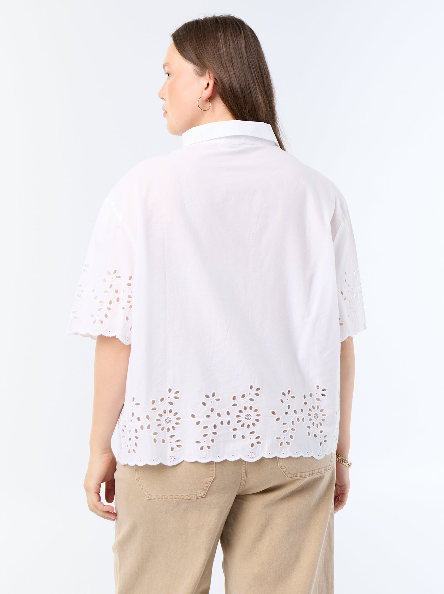 Chemise manches courtes avec broderie ajourée - Blanc