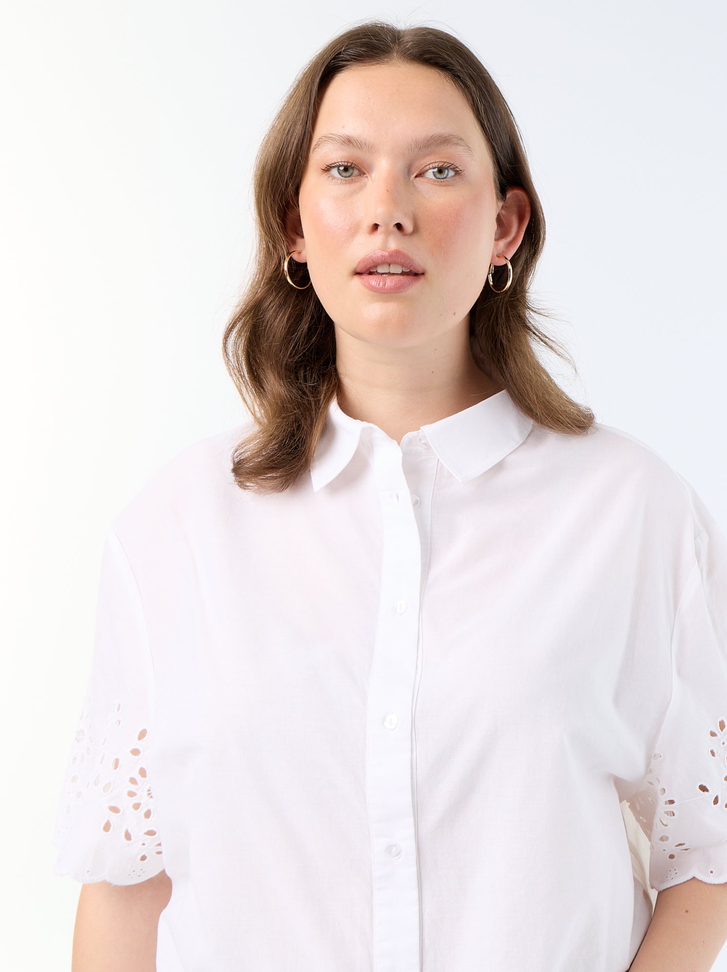 Chemise manches courtes avec broderie ajourée - Blanc