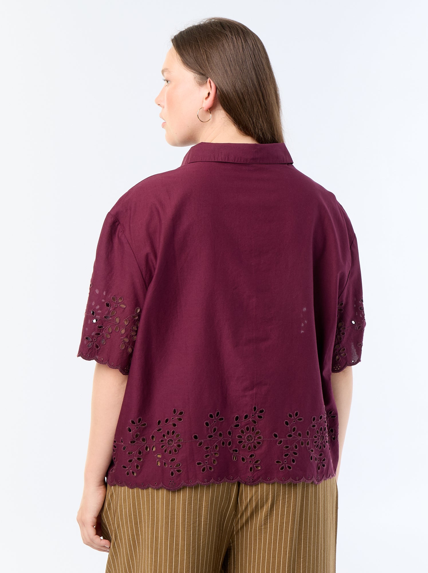 Chemise manches courtes avec broderie ajourée - Violet