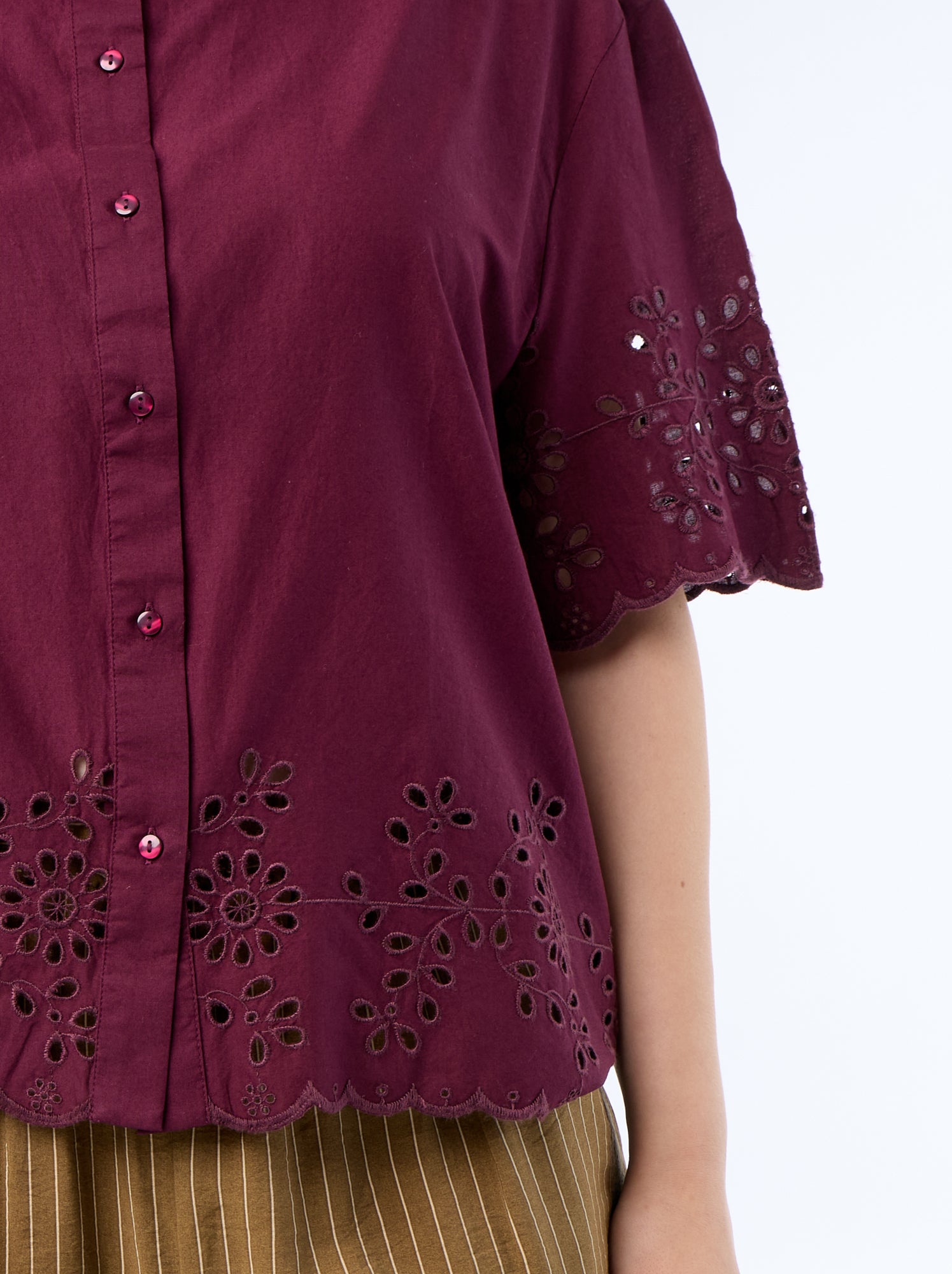 Chemise manches courtes avec broderie ajourée - Violet