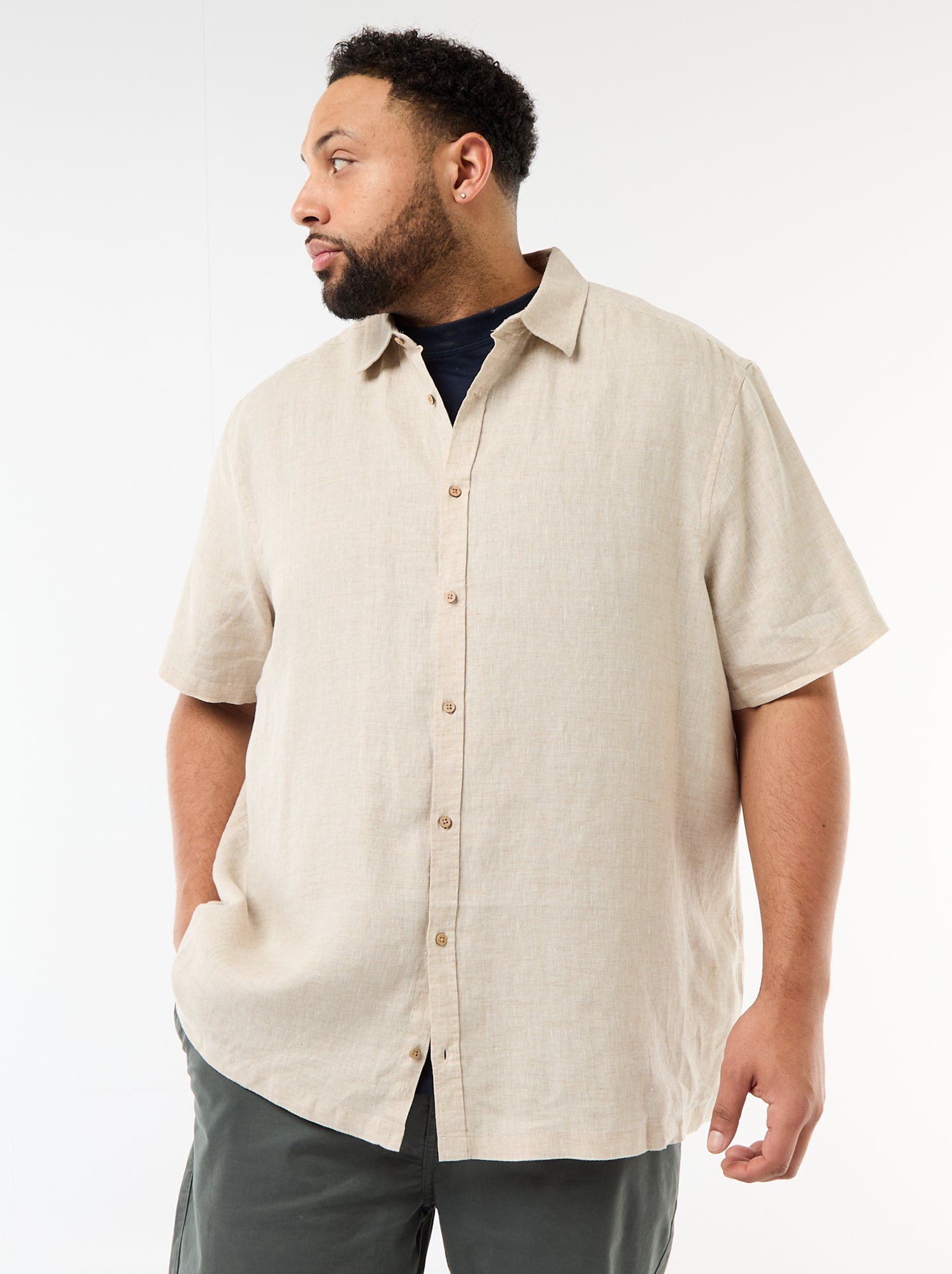 Chemise manches courtes en lin - Beige