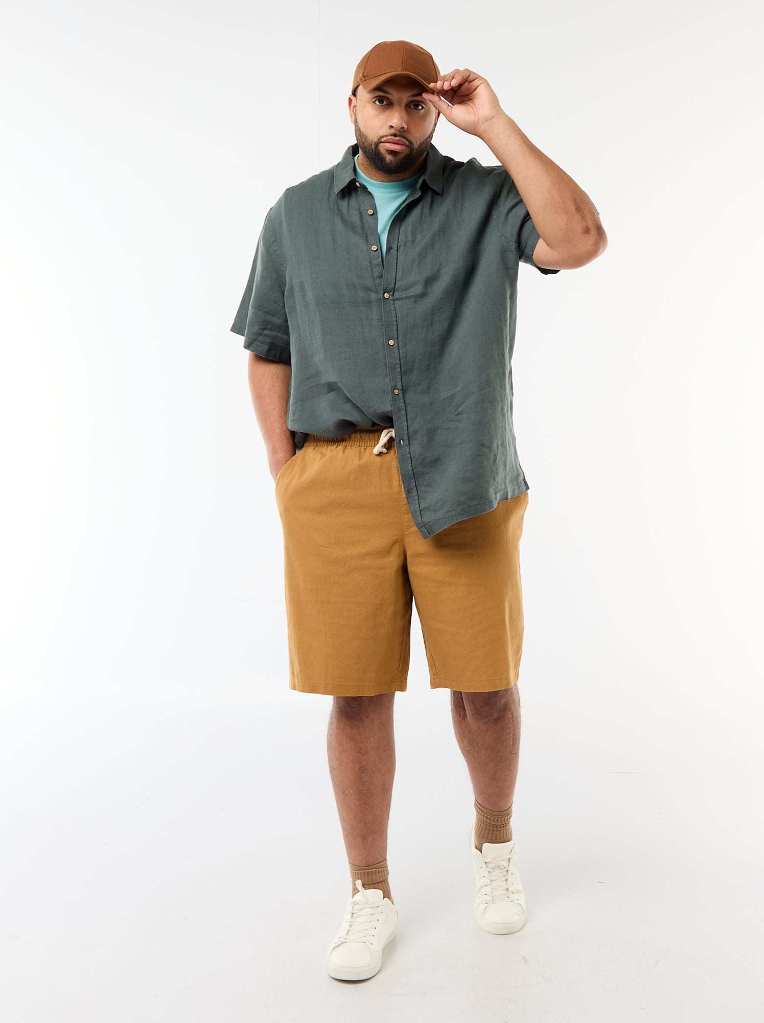 Chemise manches courtes en lin - Kaki