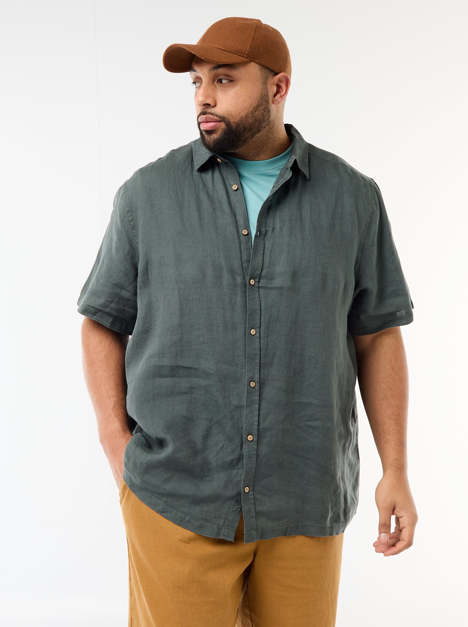 Chemise manches courtes en lin - Kaki
