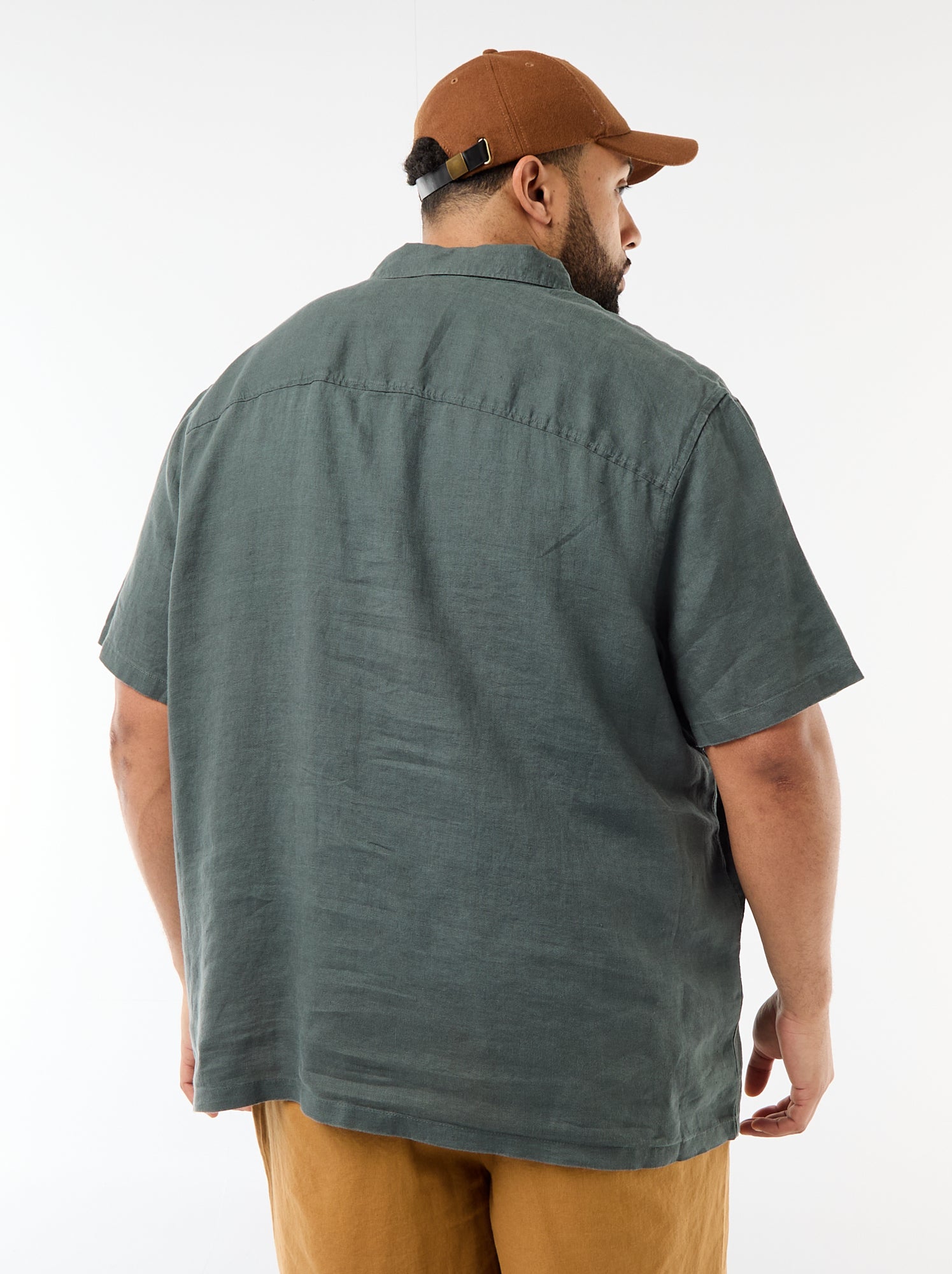 Chemise manches courtes en lin - Kaki