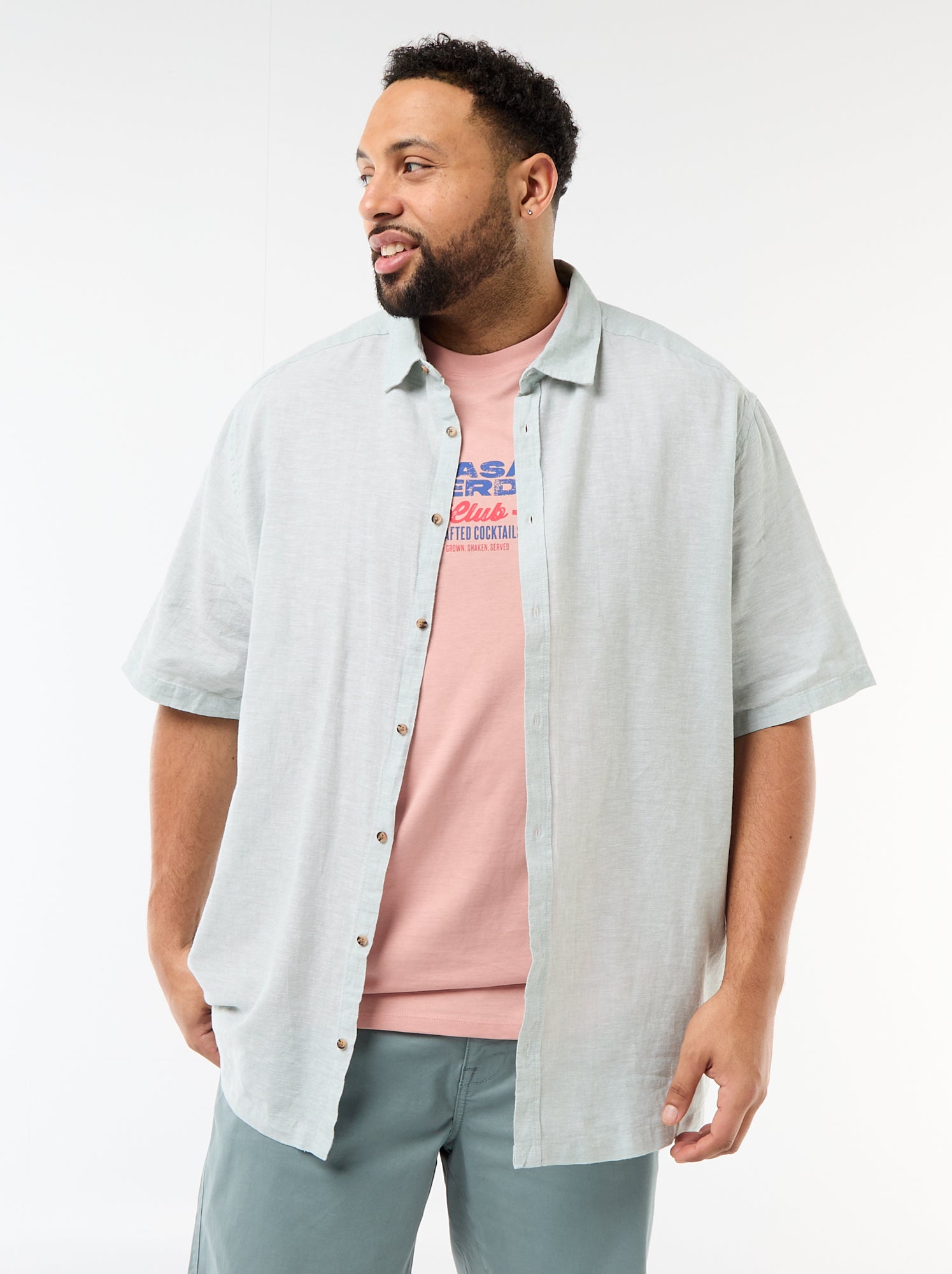 Chemise manches courtes en lin mélangé - Vert