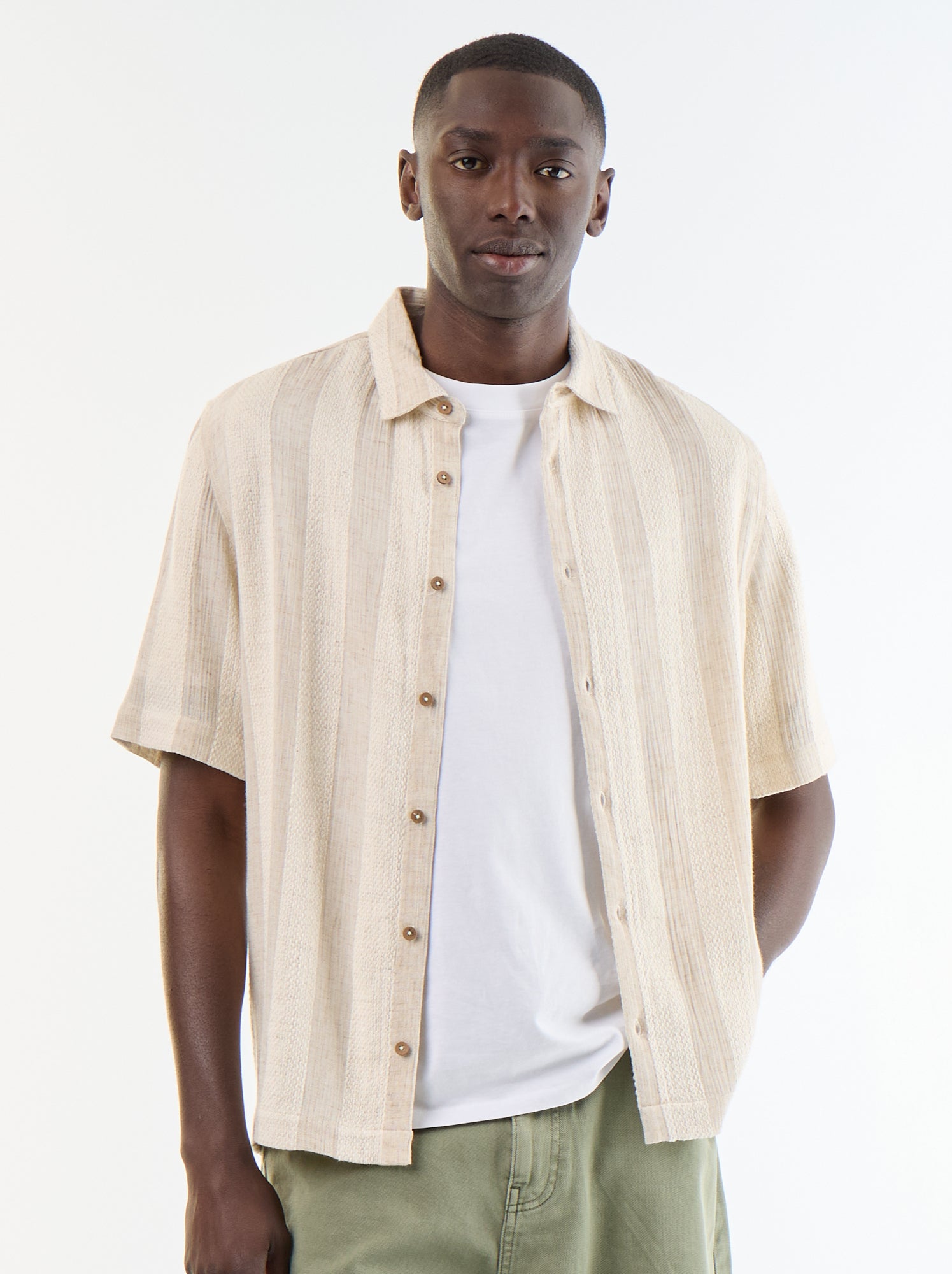 Chemise manches courtes en maille crochet - Beige