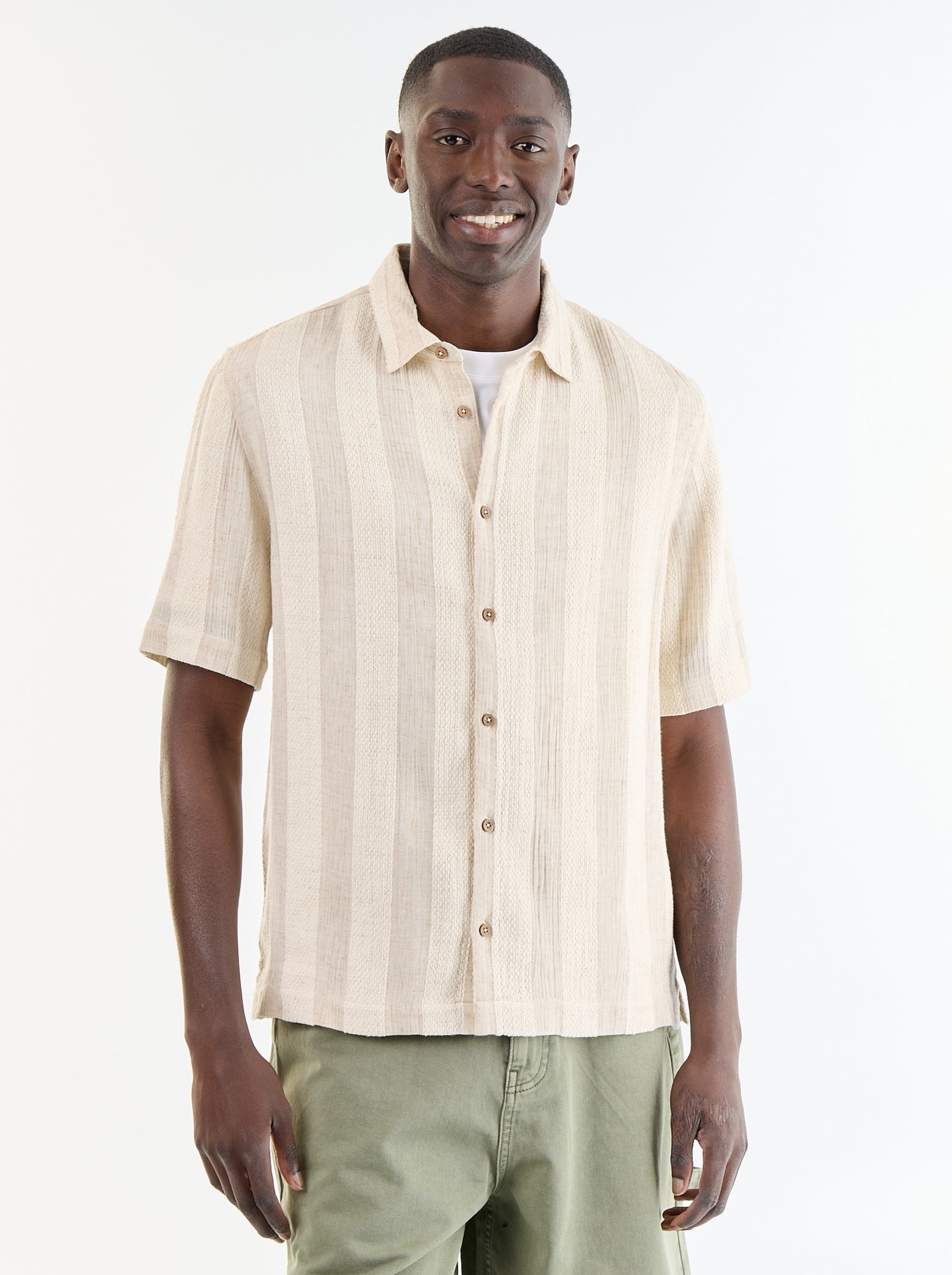 Chemise manches courtes en maille crochet - Beige