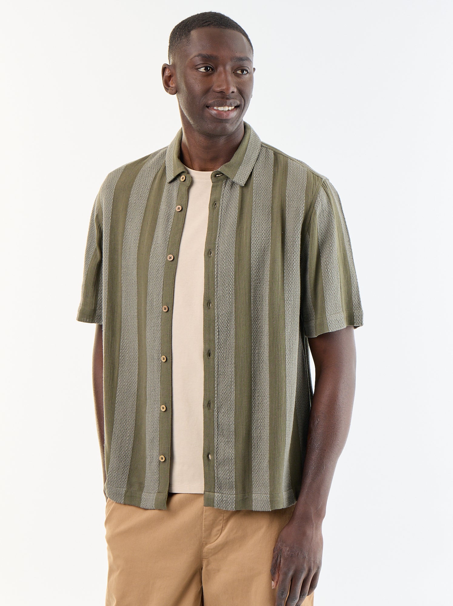 Chemise manches courtes en maille crochet - Kaki