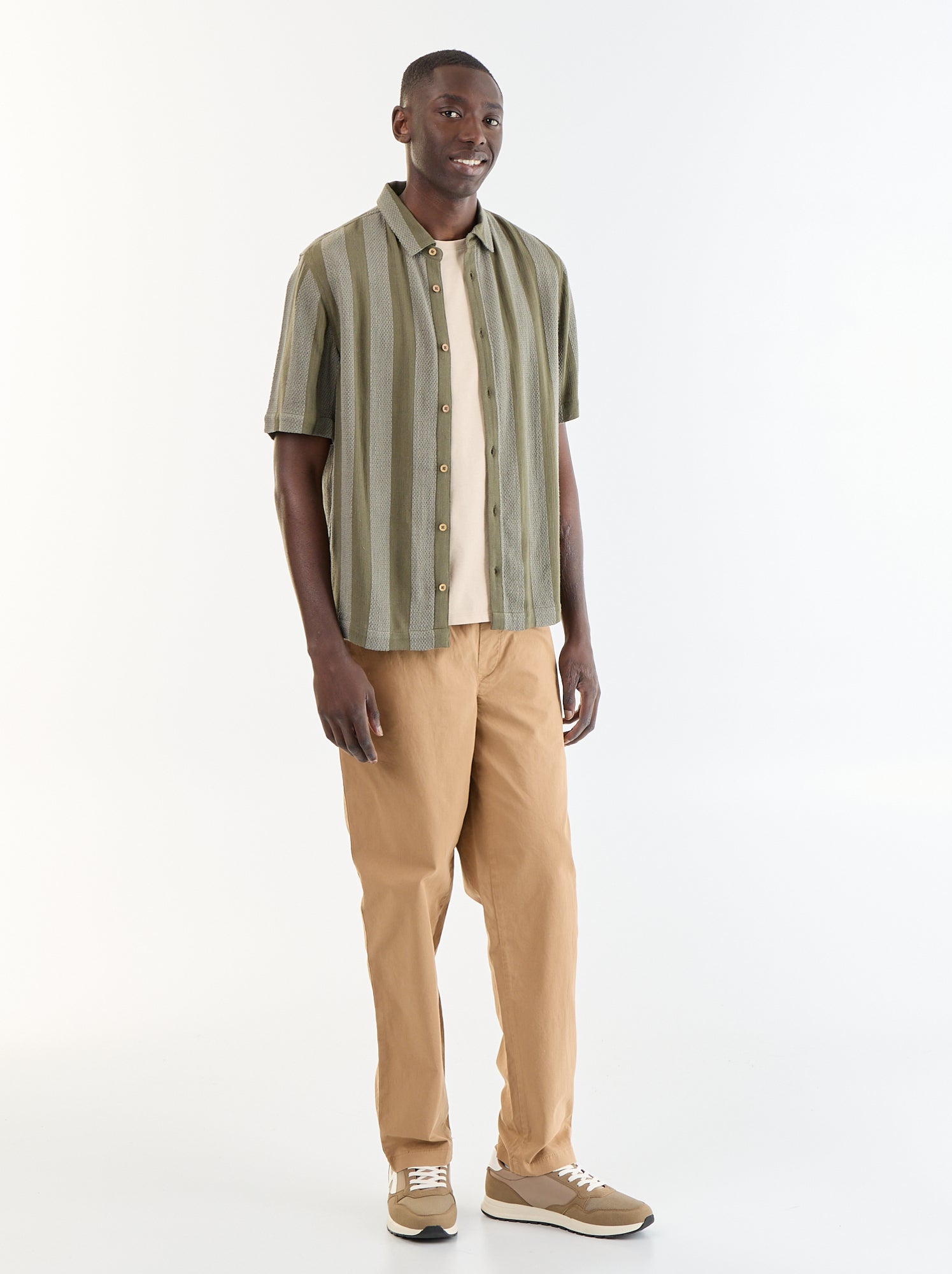 Chemise manches courtes en maille crochet - Kaki