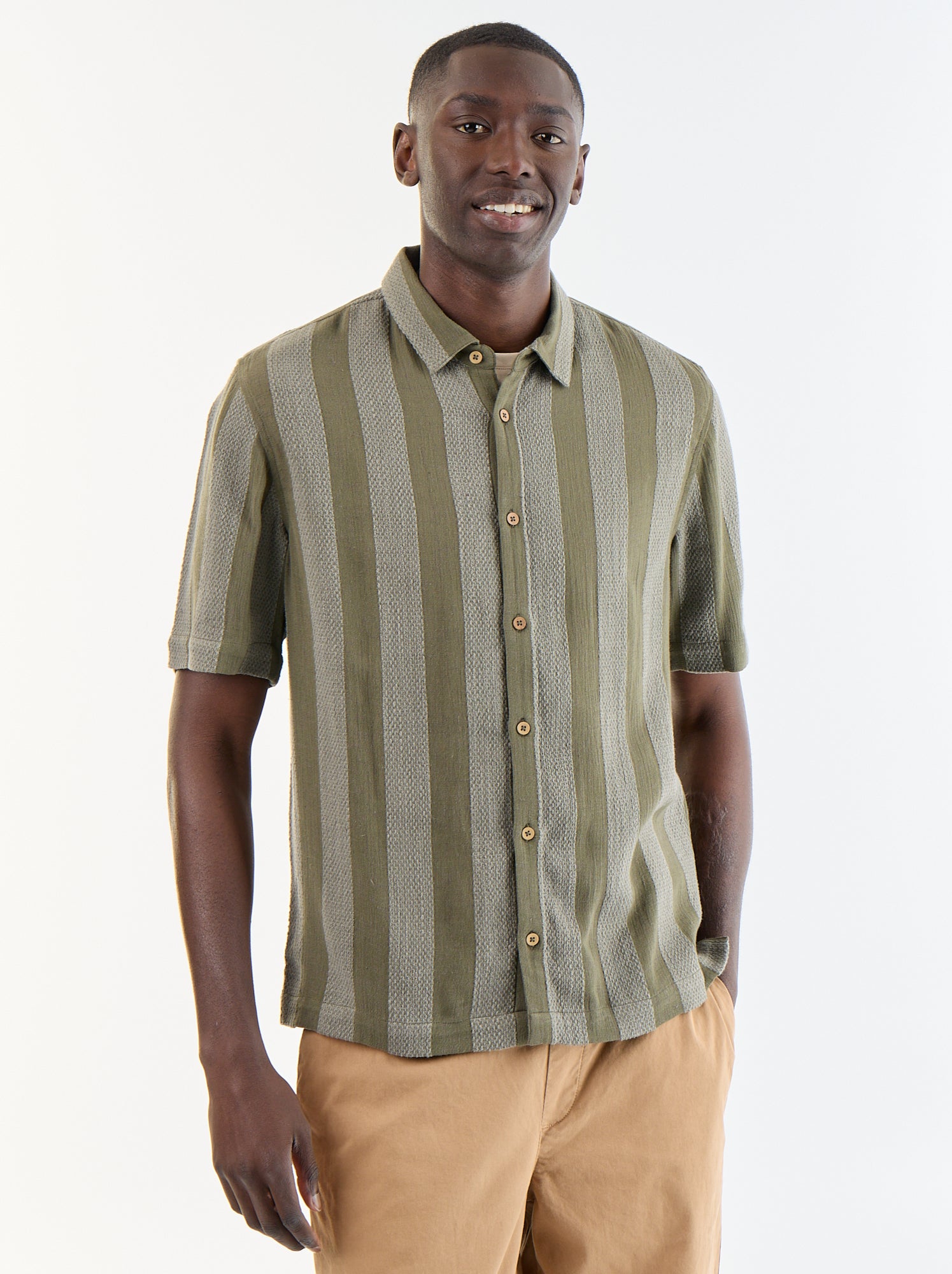 Chemise manches courtes en maille crochet - Kaki