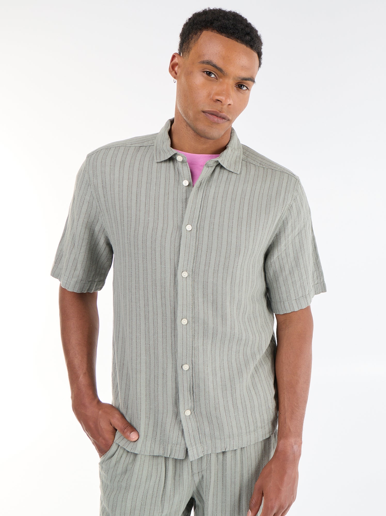 Chemise manches courtes en maille crochet - Vert