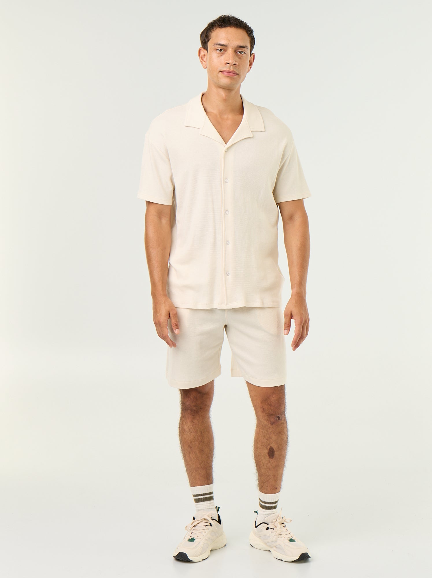Chemise manches courtes en matière gaufrée - Blanc