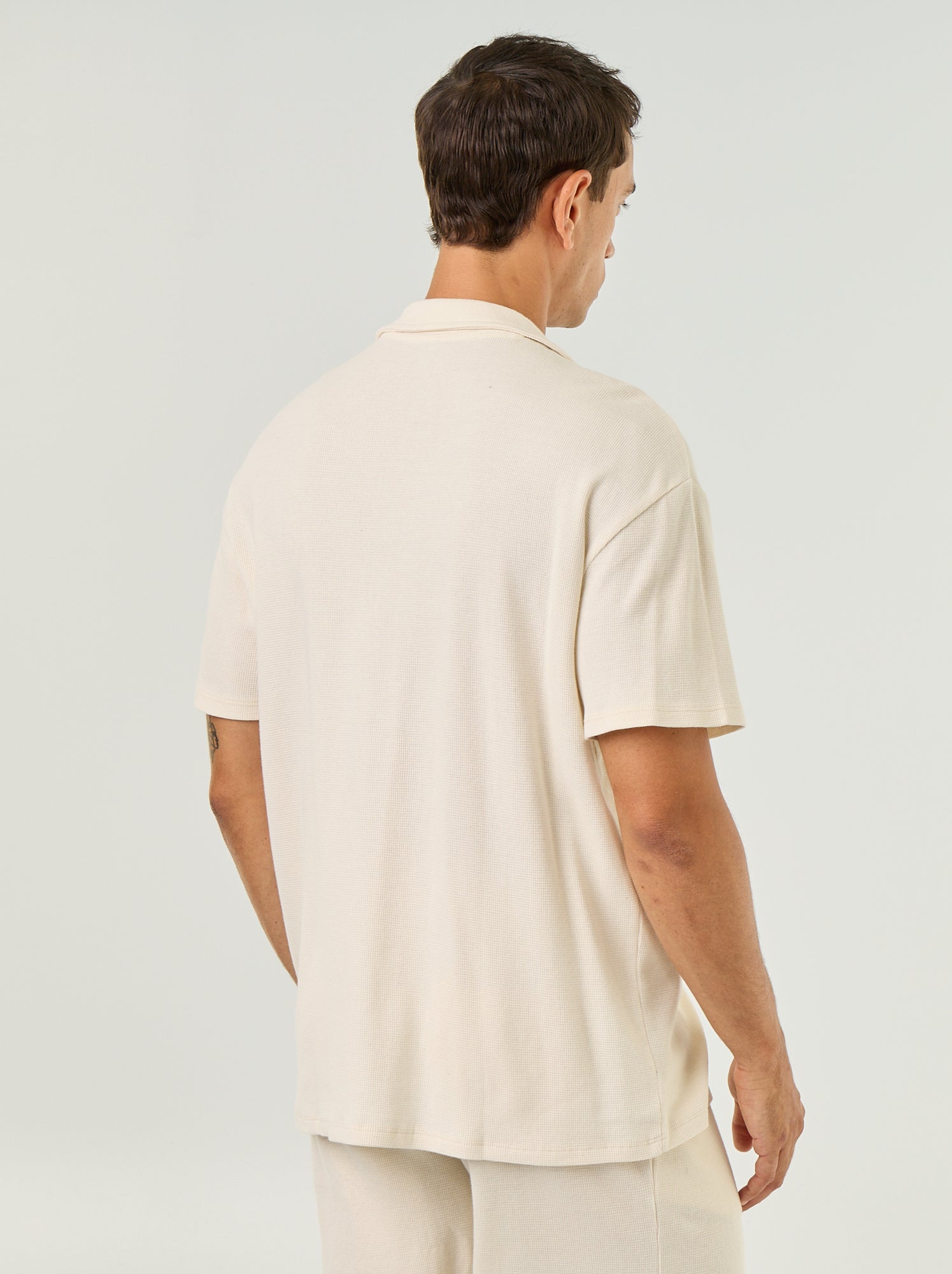Chemise manches courtes en matière gaufrée - Blanc