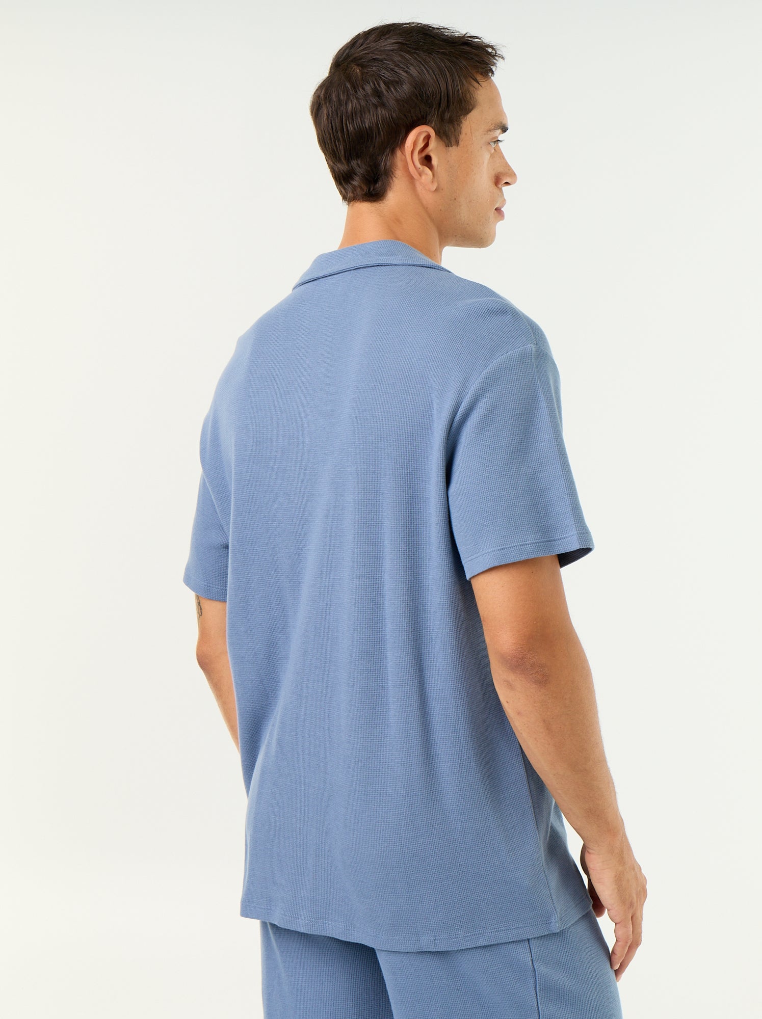 Chemise manches courtes en matière gaufrée - Bleu