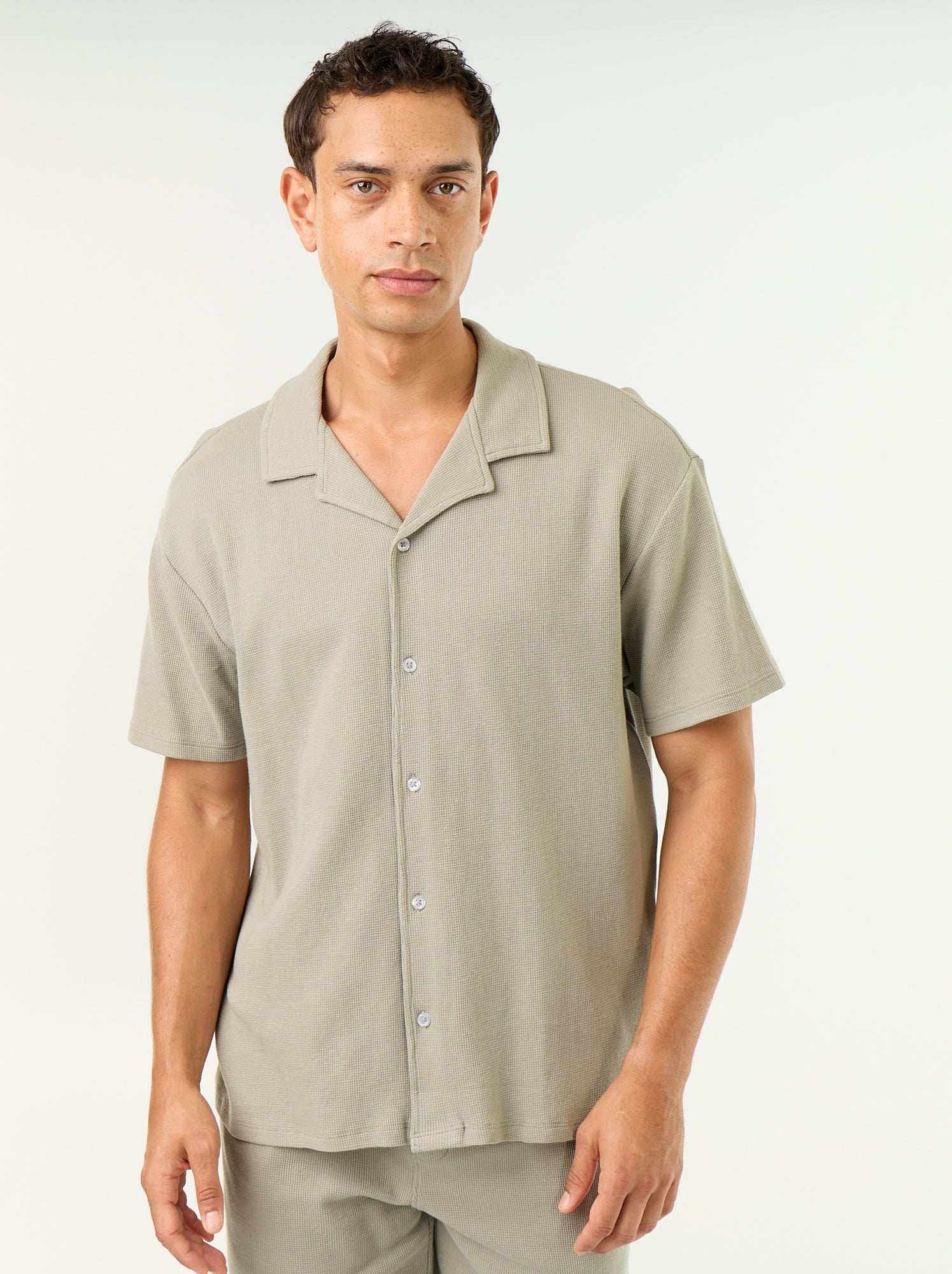Chemise manches courtes en matière gaufrée - Vert