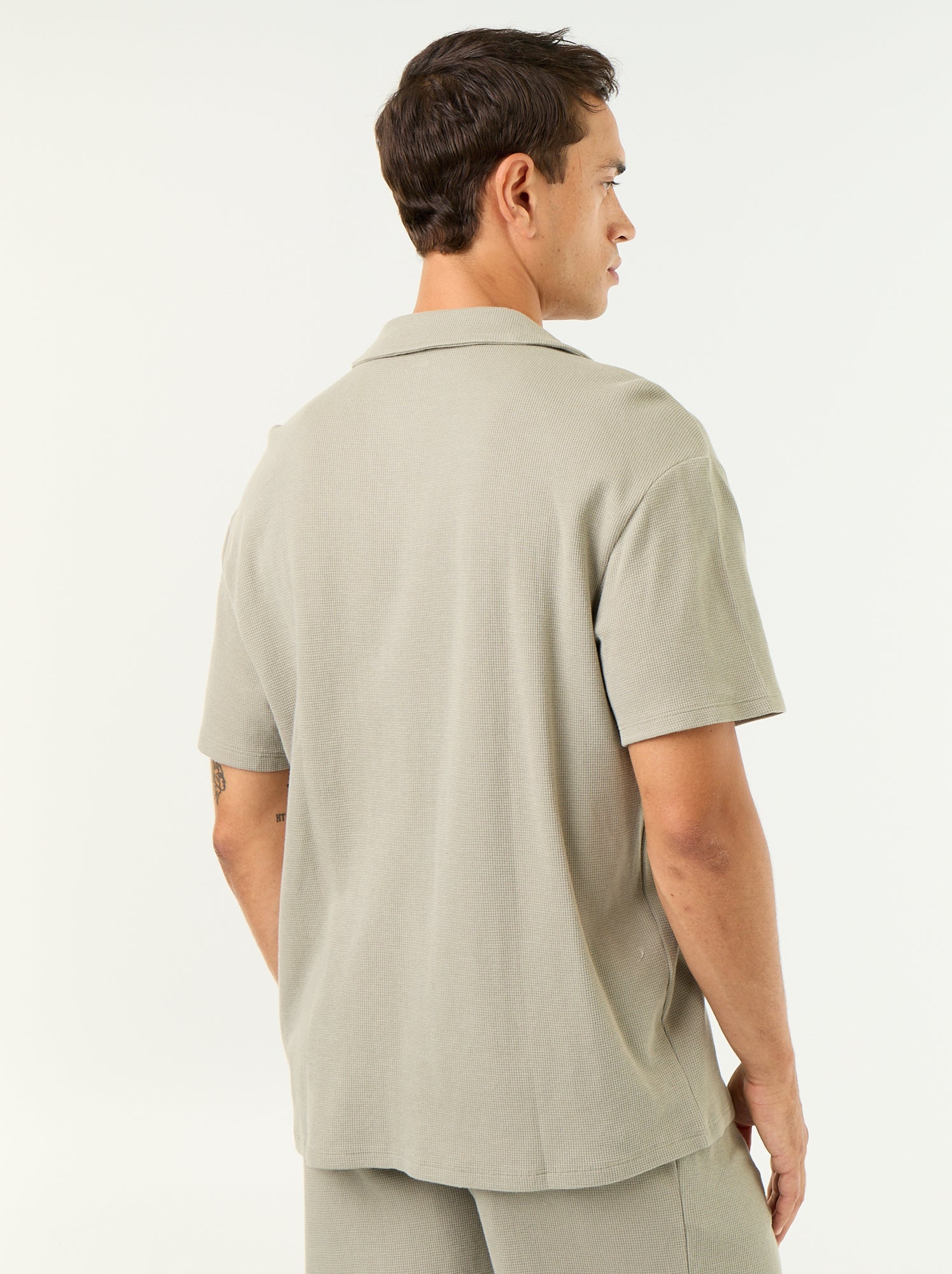 Chemise manches courtes en matière gaufrée - Vert