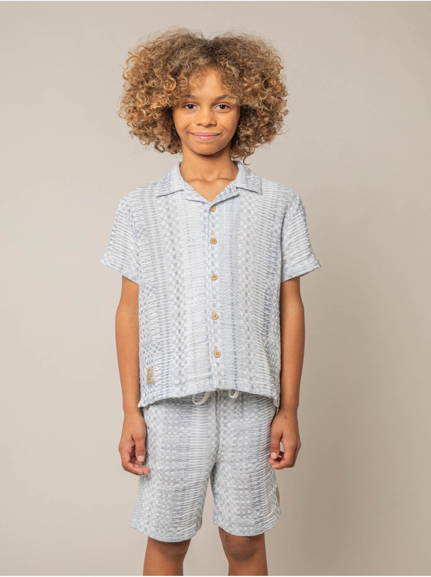 Chemise manches courtes garçon en coton jacquard 'deeluxe' - Bleu