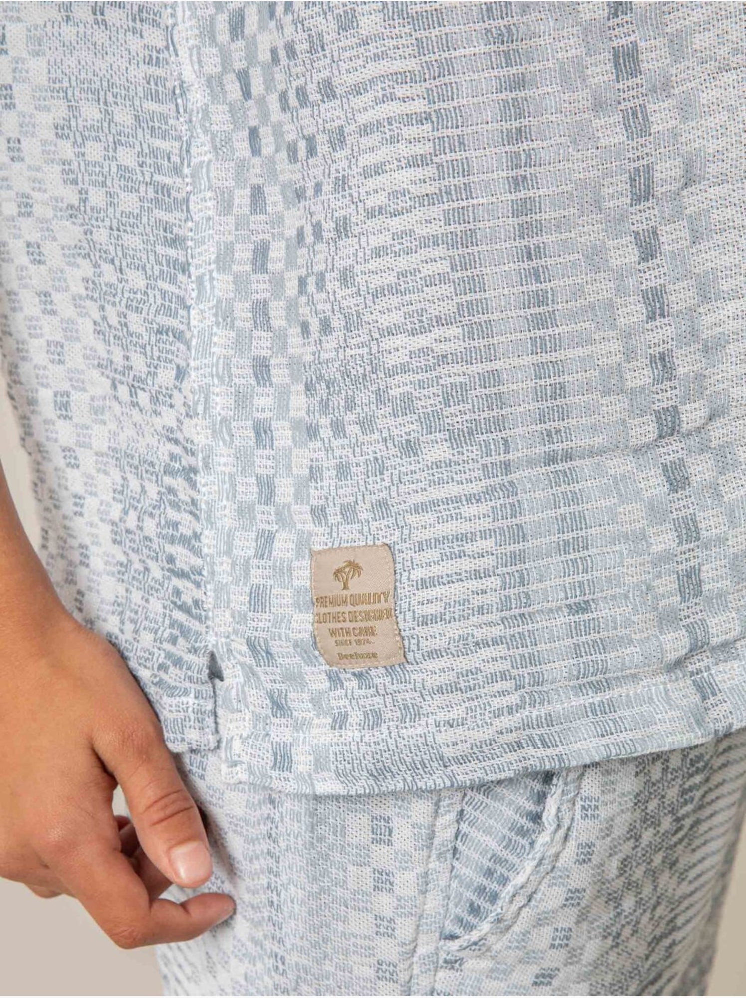 Chemise manches courtes garçon en coton jacquard 'deeluxe' - Bleu