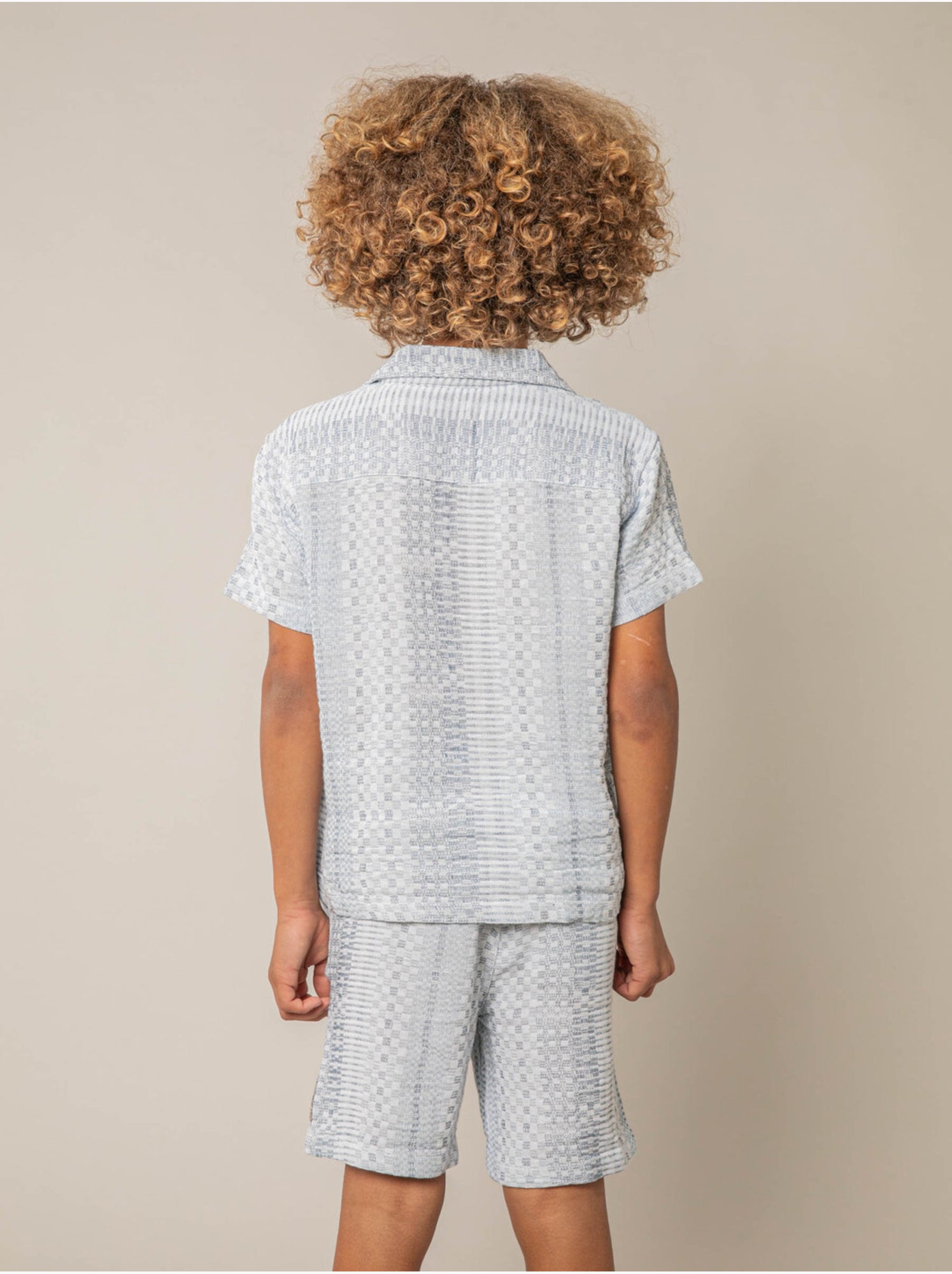 Chemise manches courtes garçon en coton jacquard 'deeluxe' - Bleu