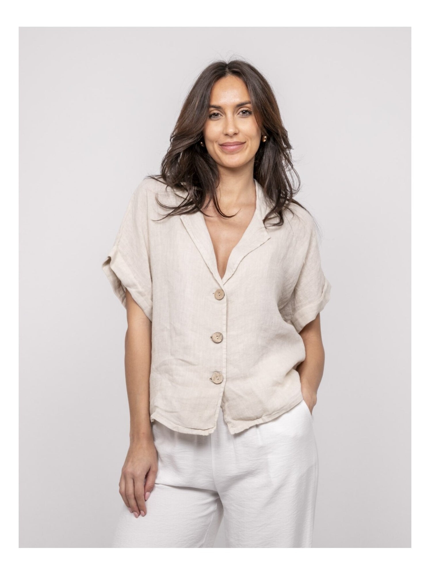 Chemise manches courtes lin OTTILIA - Ecru