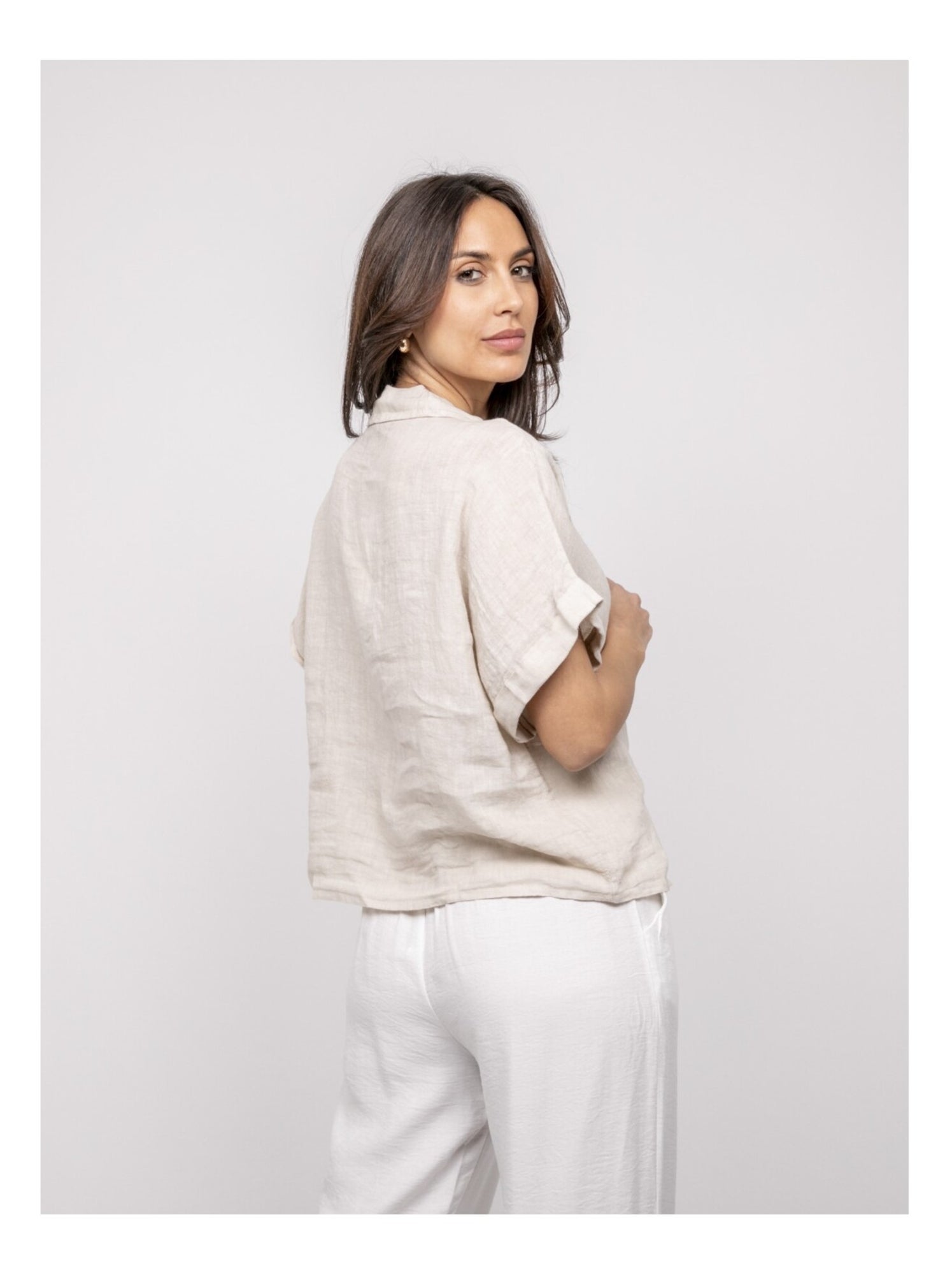 Chemise manches courtes lin OTTILIA - Ecru