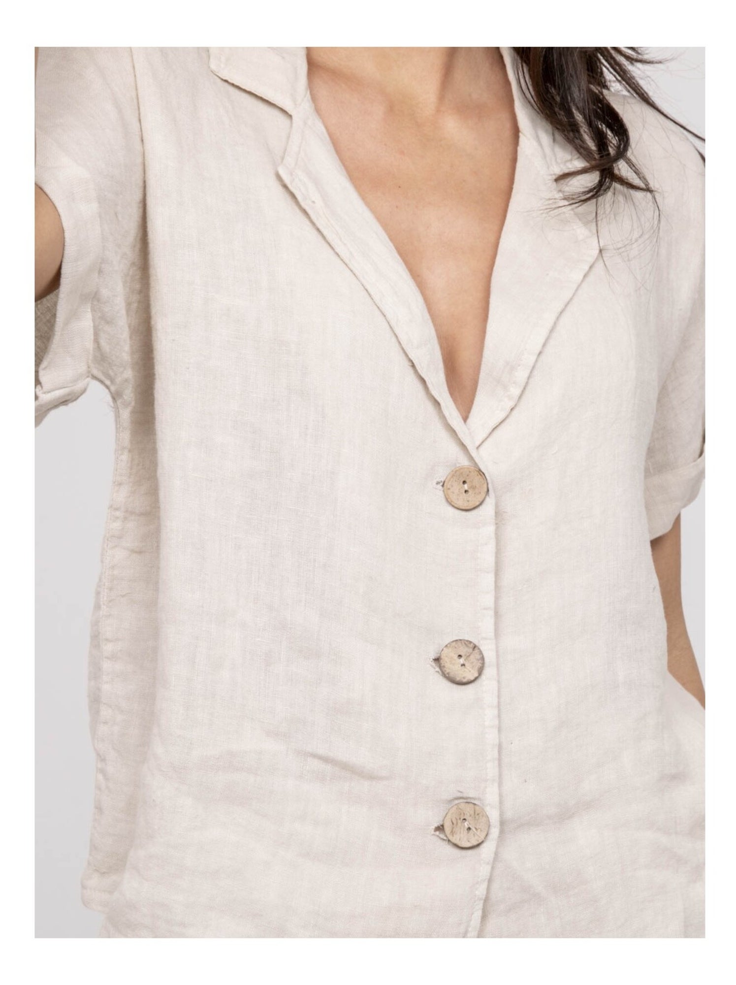 Chemise manches courtes lin OTTILIA - Ecru