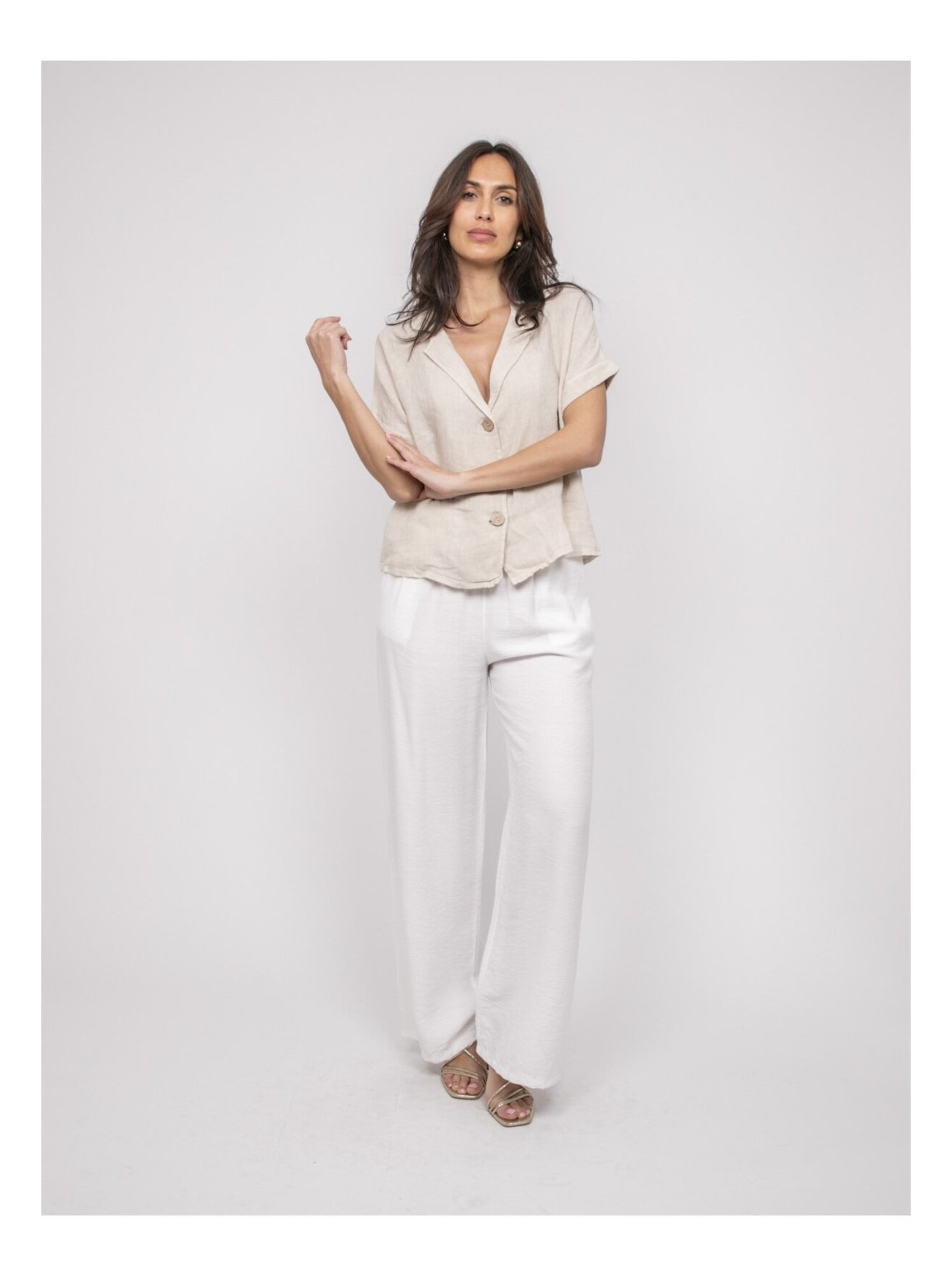 Chemise manches courtes lin OTTILIA - Ecru