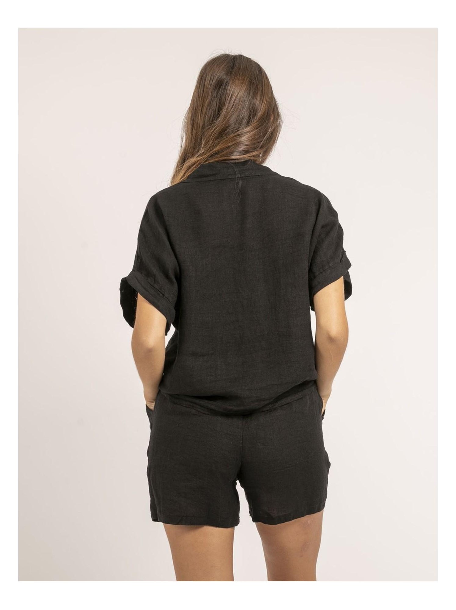 Chemise manches courtes lin OTTILIA - Noir