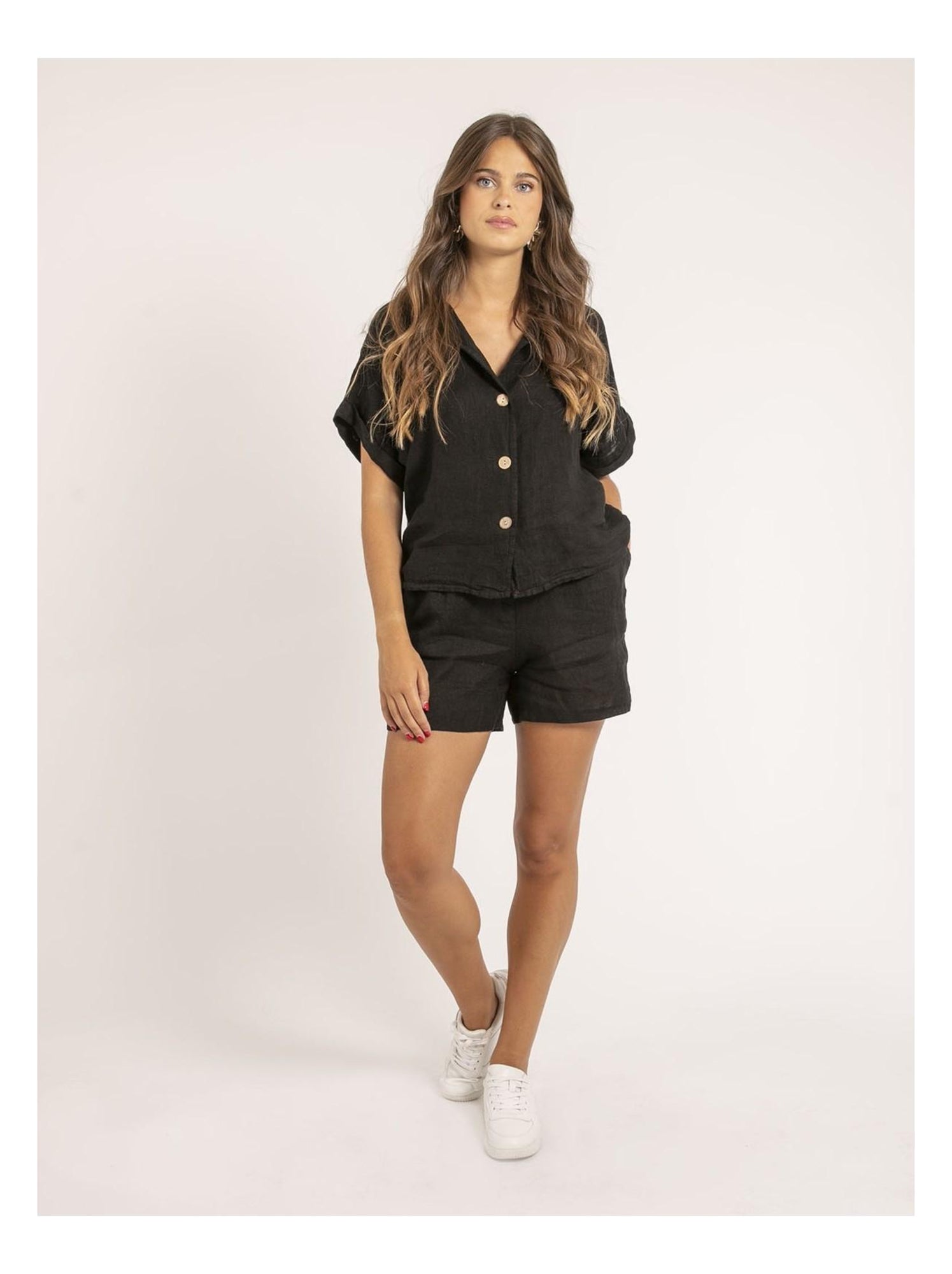 Chemise manches courtes lin OTTILIA - Noir