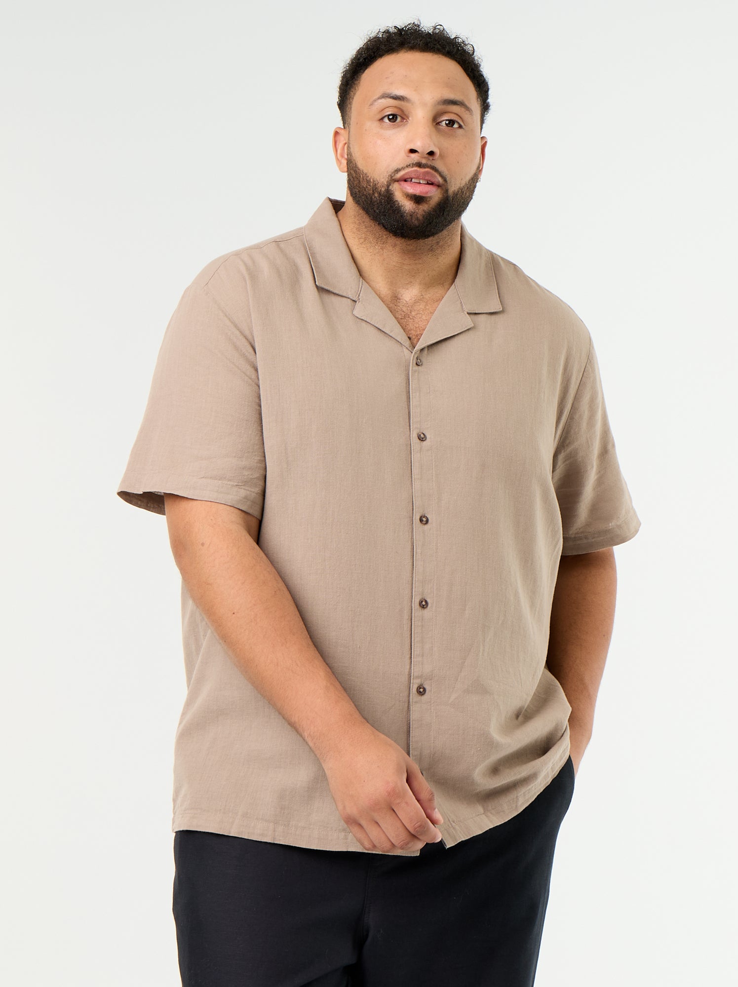 Chemise manches courtes unie - Beige