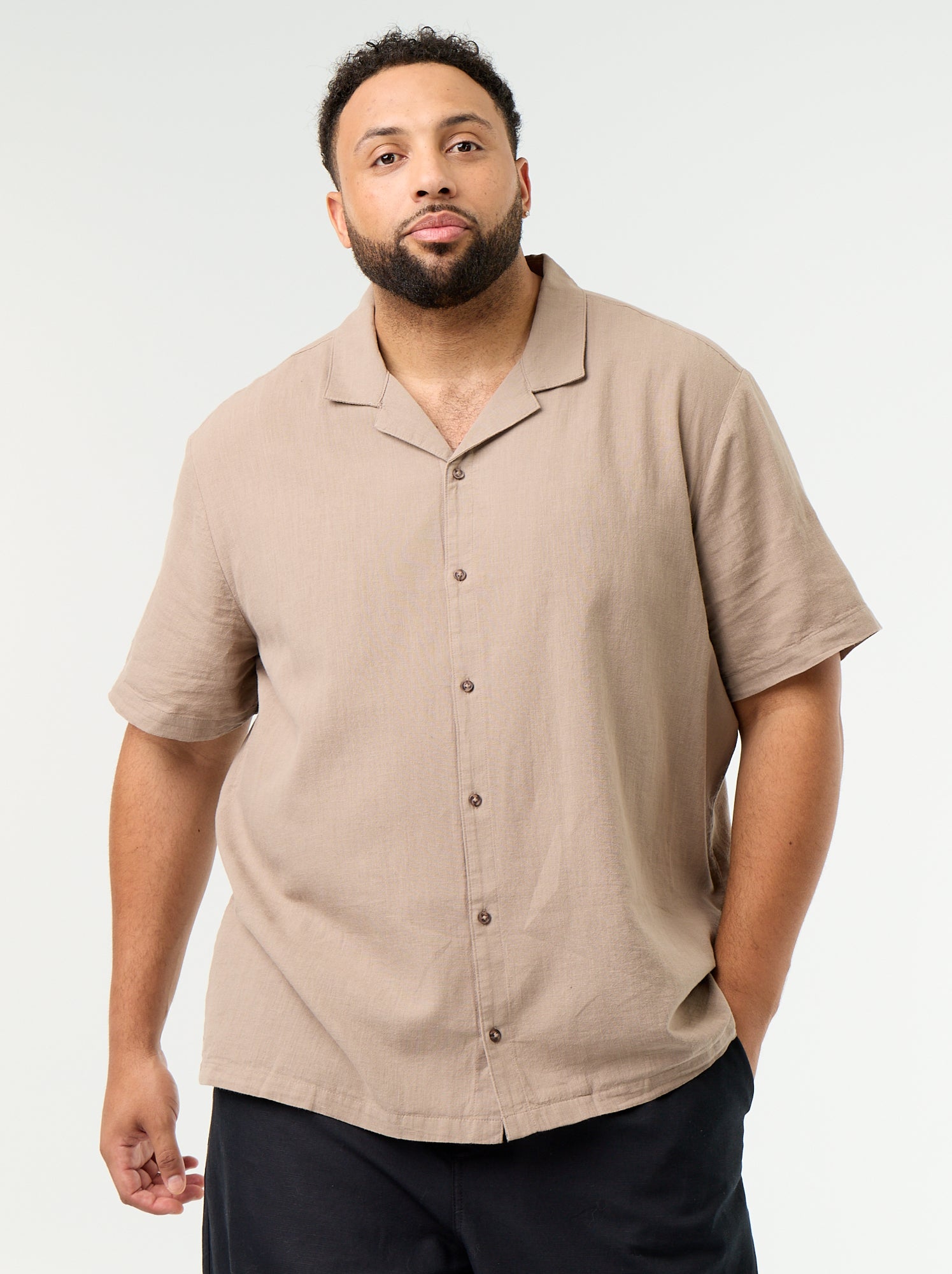 Chemise manches courtes unie - Beige