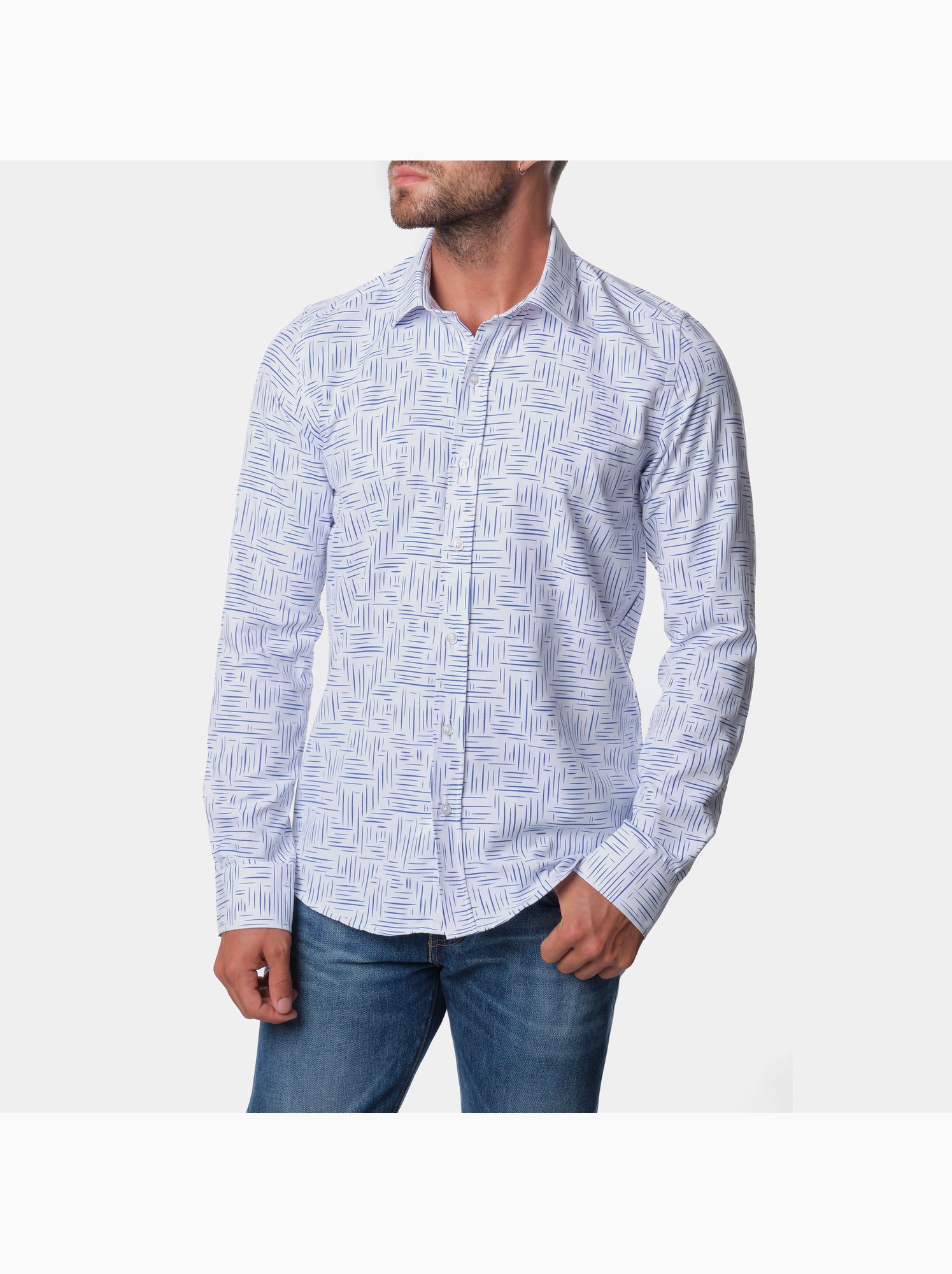 Chemise manches longues à motif - Bleu