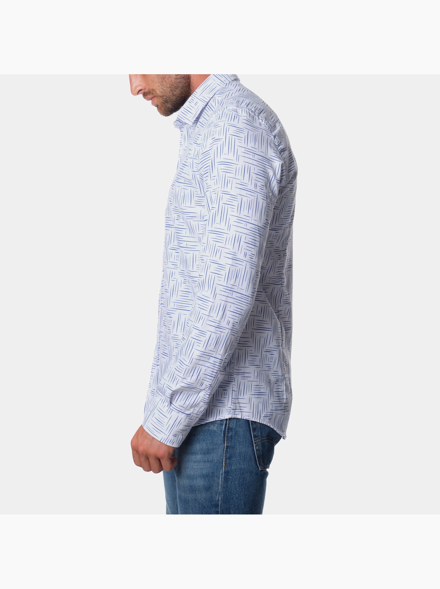 Chemise manches longues à motif - Bleu