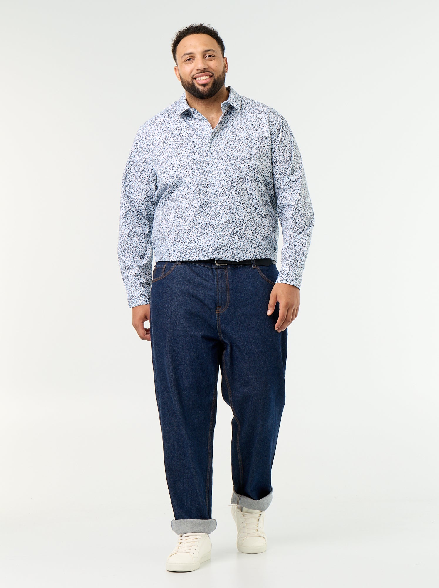 Chemise manches longues à motif - Bleu (GAX01_4)