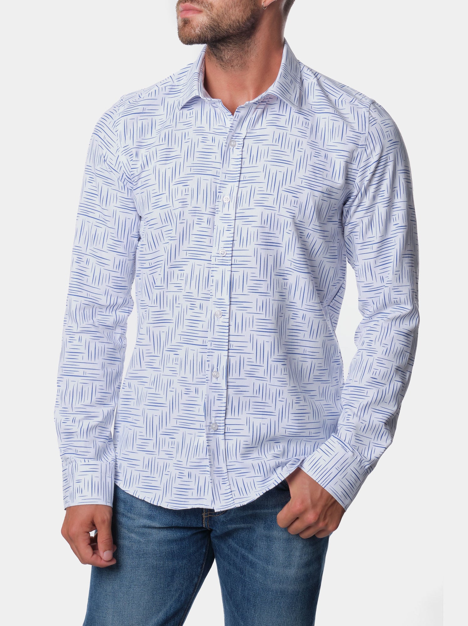 Chemise manches longues à motif - Bleu marine