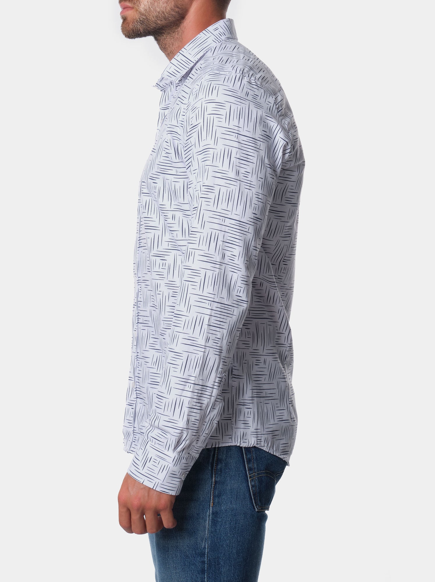 Chemise manches longues à motif - Bleu marine