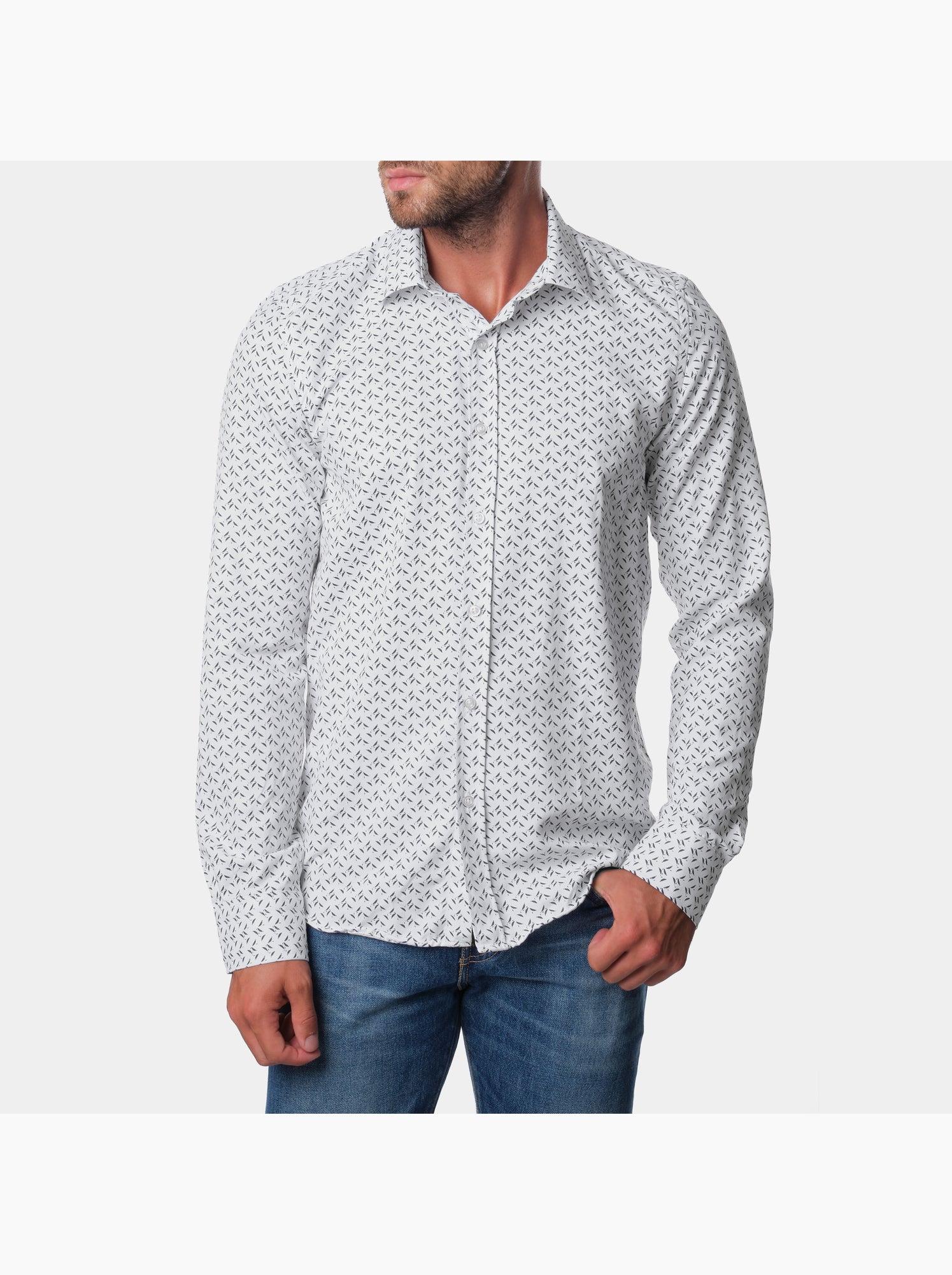 Chemise manches longues à motif - Gris
