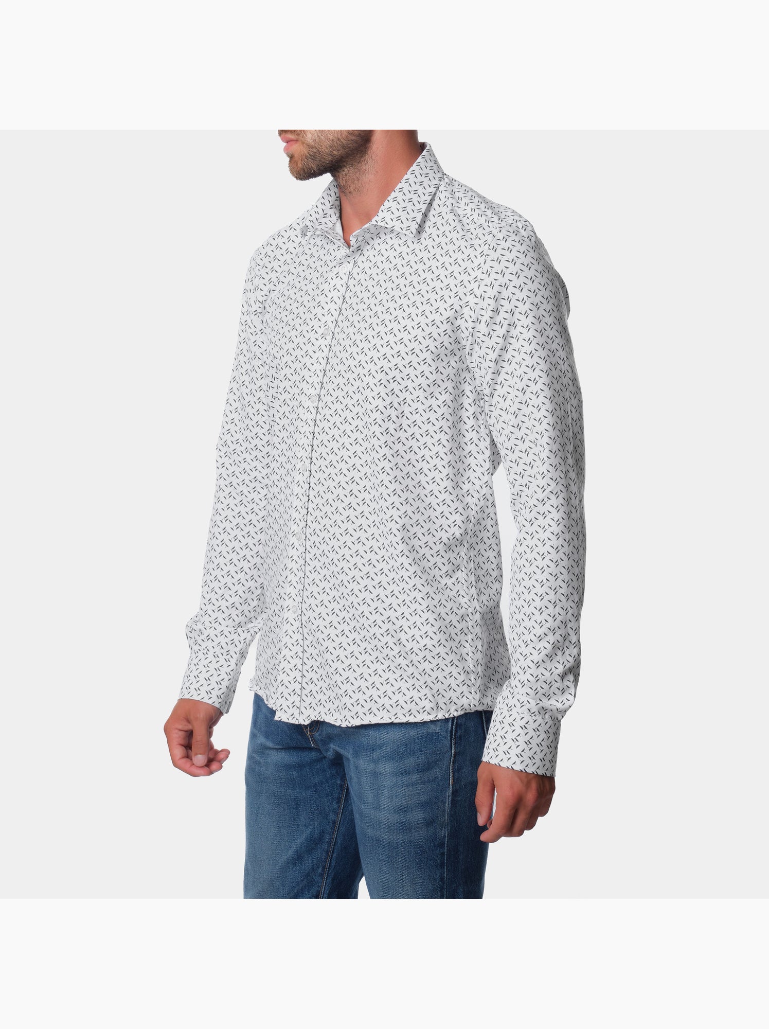 Chemise manches longues à motif - Gris
