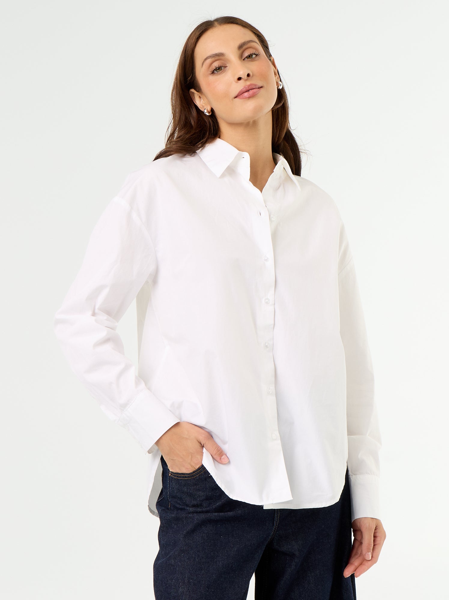 Chemise manches longues rayée - Blanc