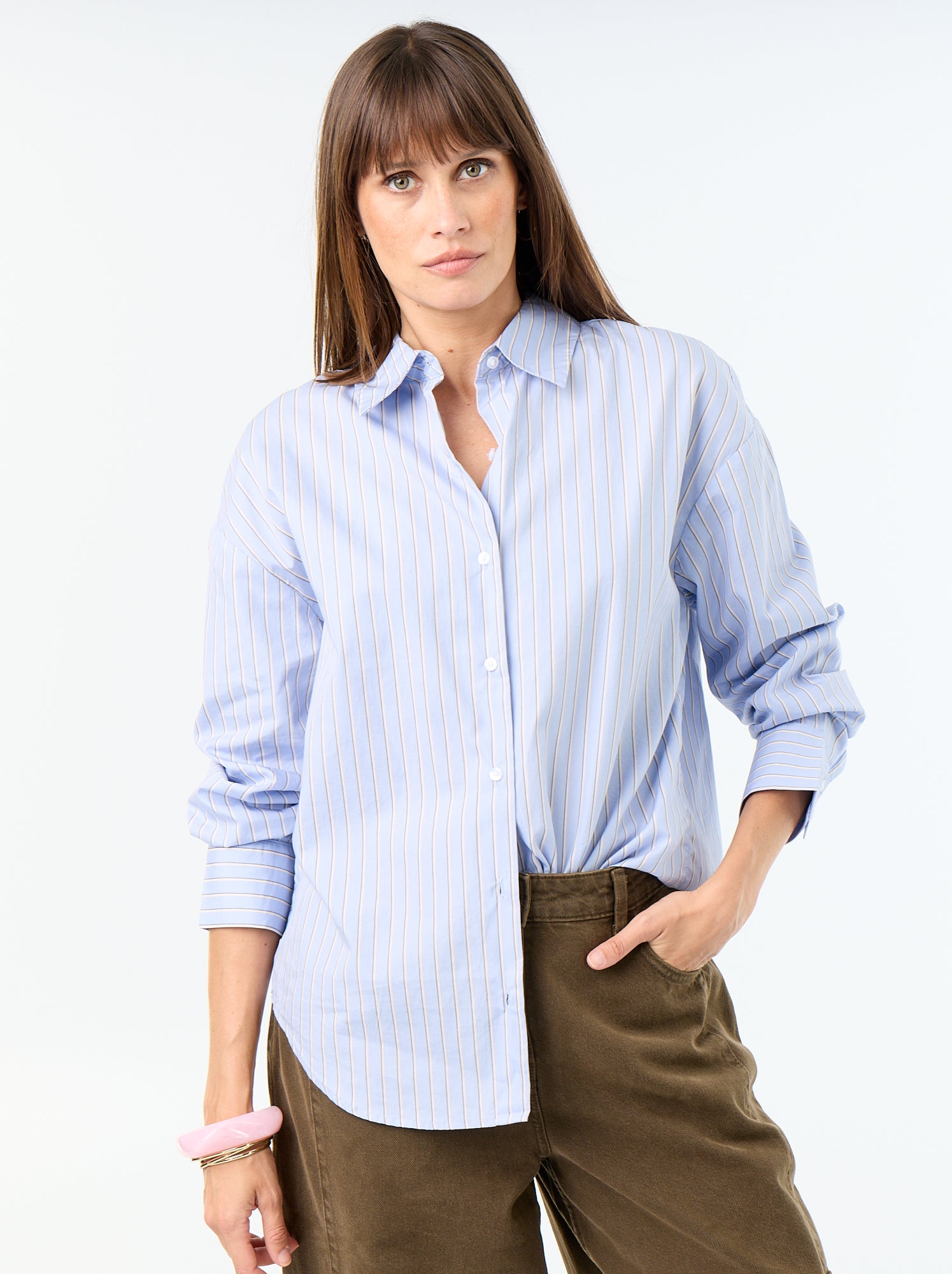 Chemise manches longues rayée - Bleu (GBP01_7)