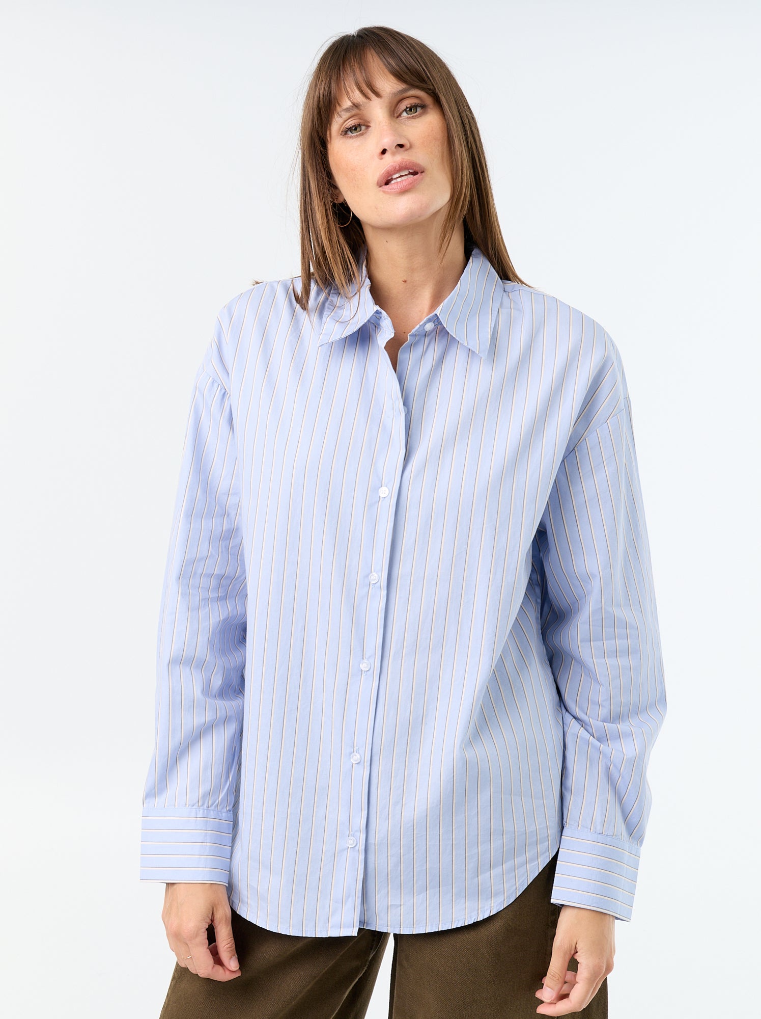 Chemise manches longues rayée - Bleu (GBP01_7)