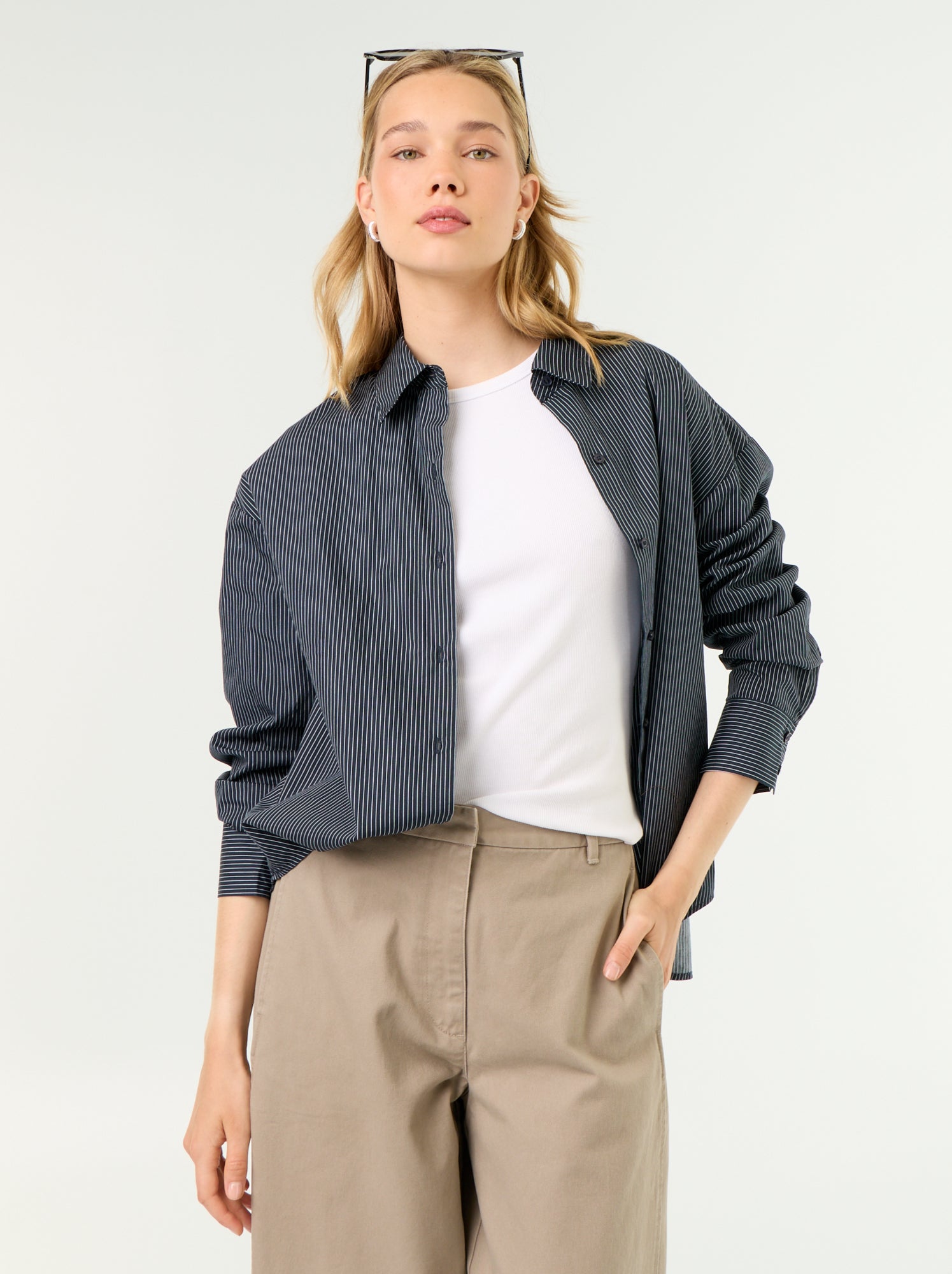 Chemise manches longues rayée - Bleu (GBP01_9)