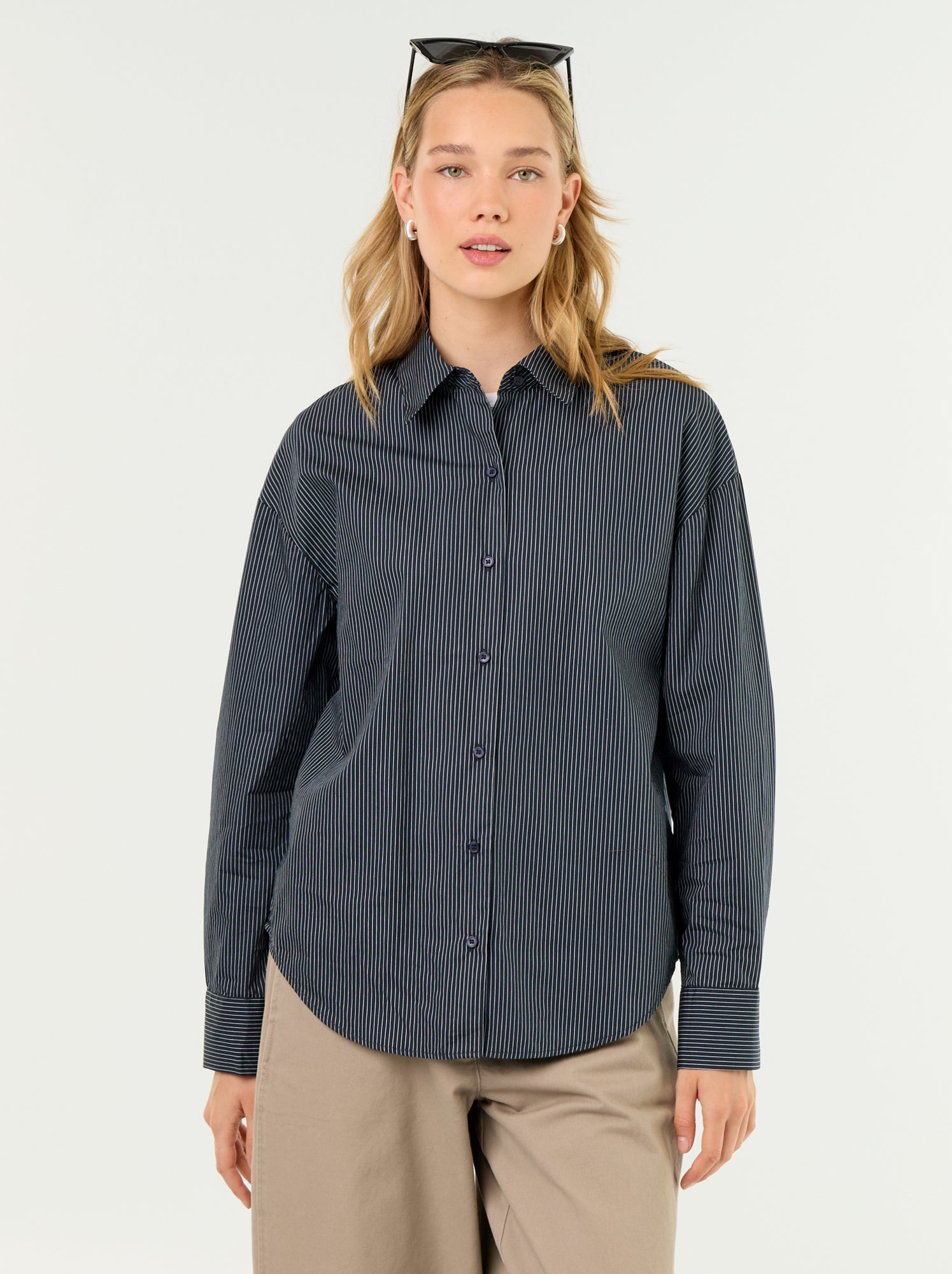 Chemise manches longues rayée - Bleu (GBP01_9)