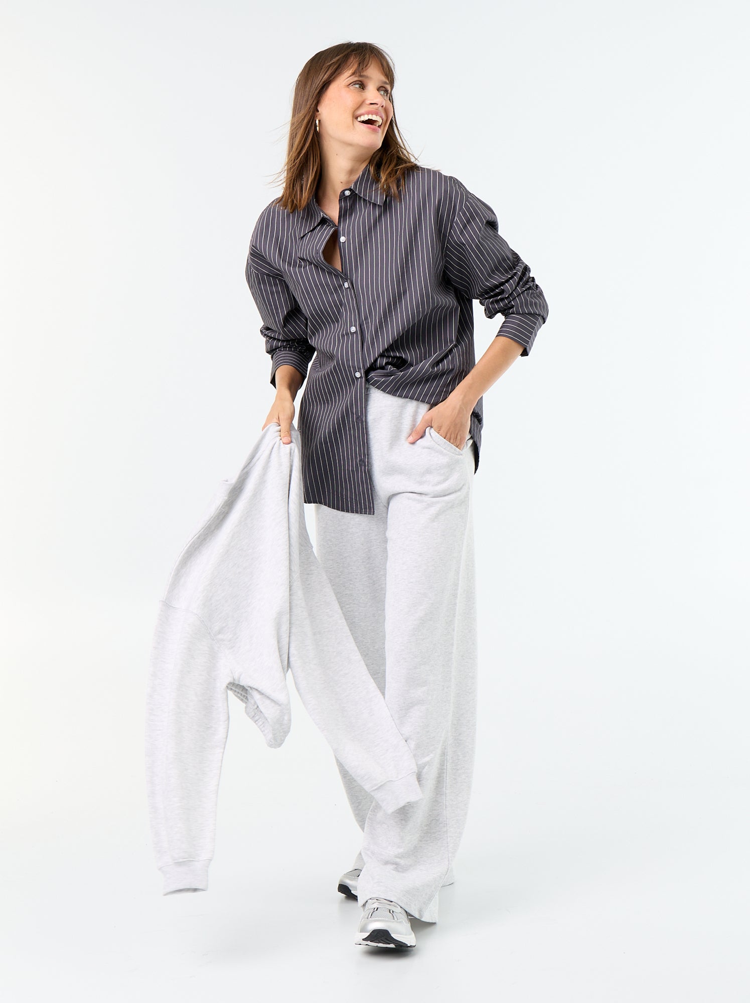 Chemise manches longues rayée - Gris
