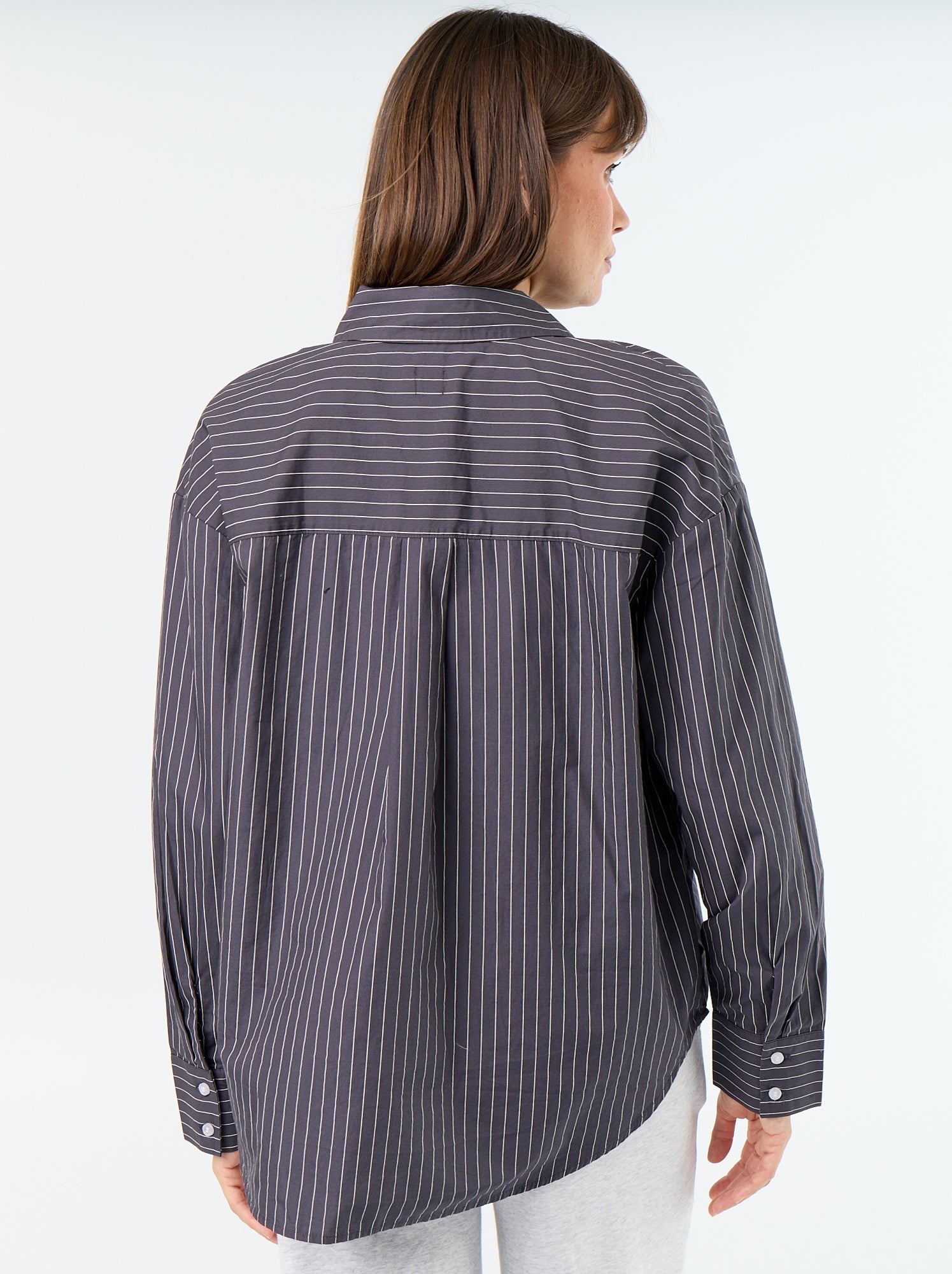 Chemise manches longues rayée - Gris