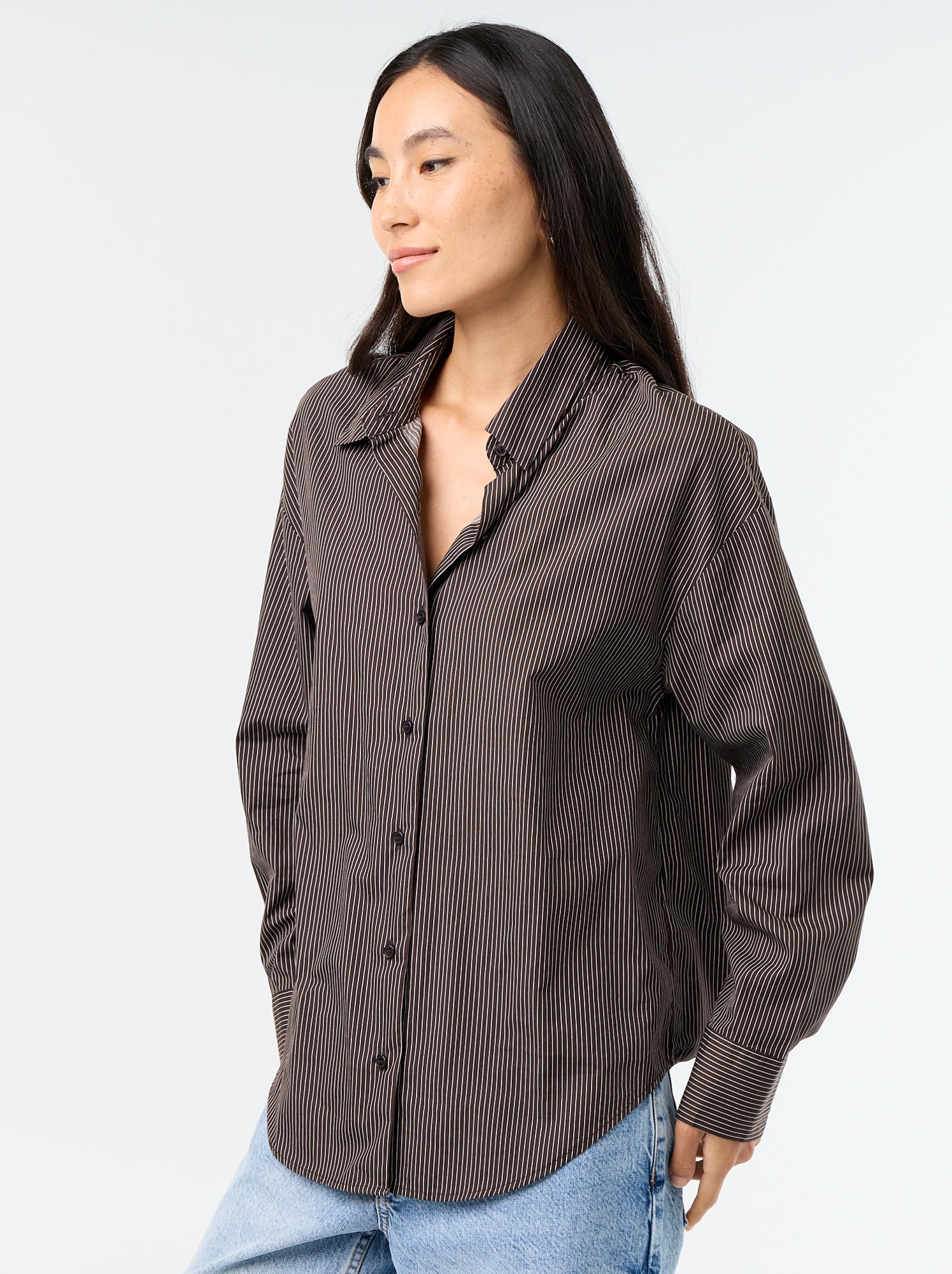 Chemise manches longues rayée - Marron