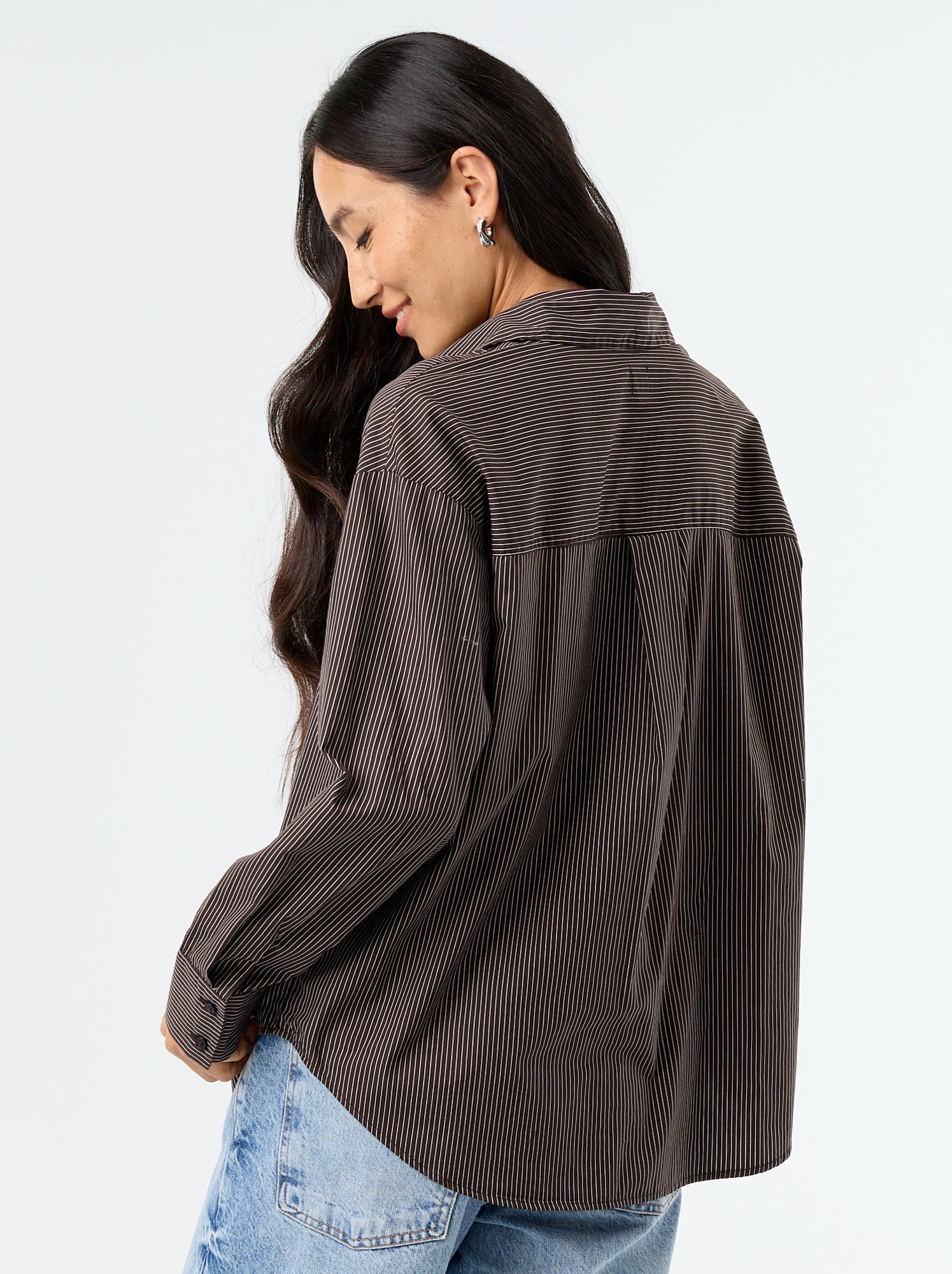 Chemise manches longues rayée - Marron